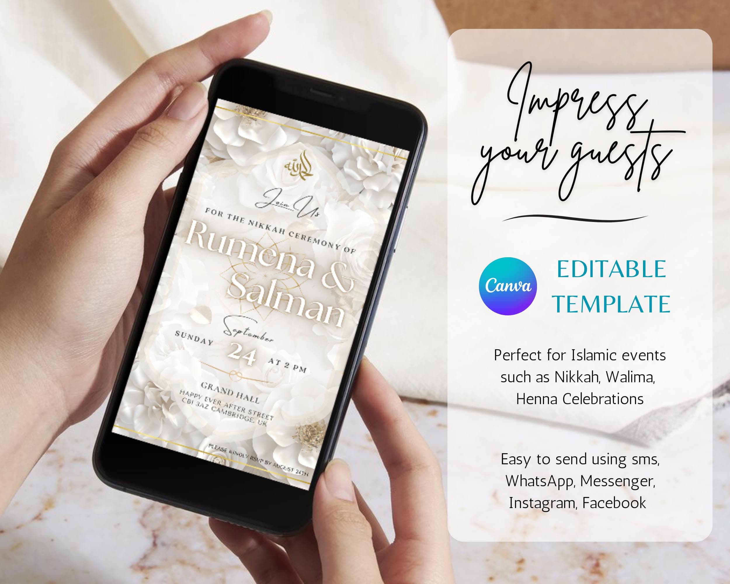 Floral Muslim Wedding Animated Invitation: Beige & Gold E-Invite (Digital) - image 5