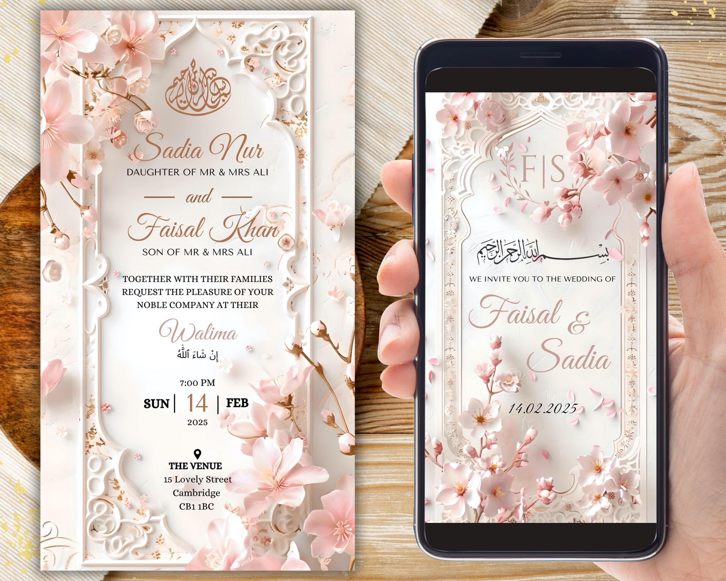 Pale Pink Muslim Wedding Invitation: Animated Nikkah Template (Canva Editable)