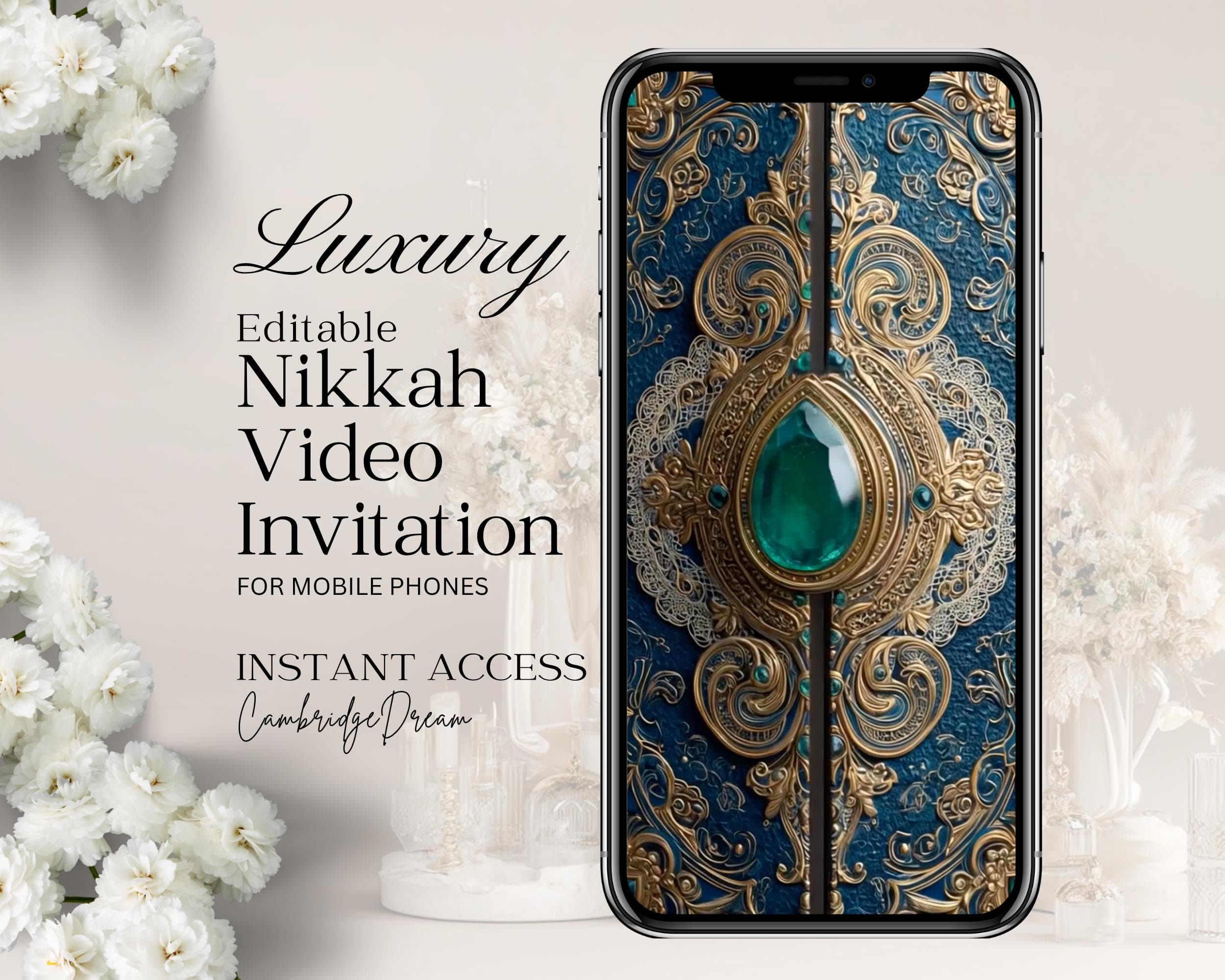Editable Nikkah Invitation Video | Canva Islamic Wedding Mobile Template – Blue & White