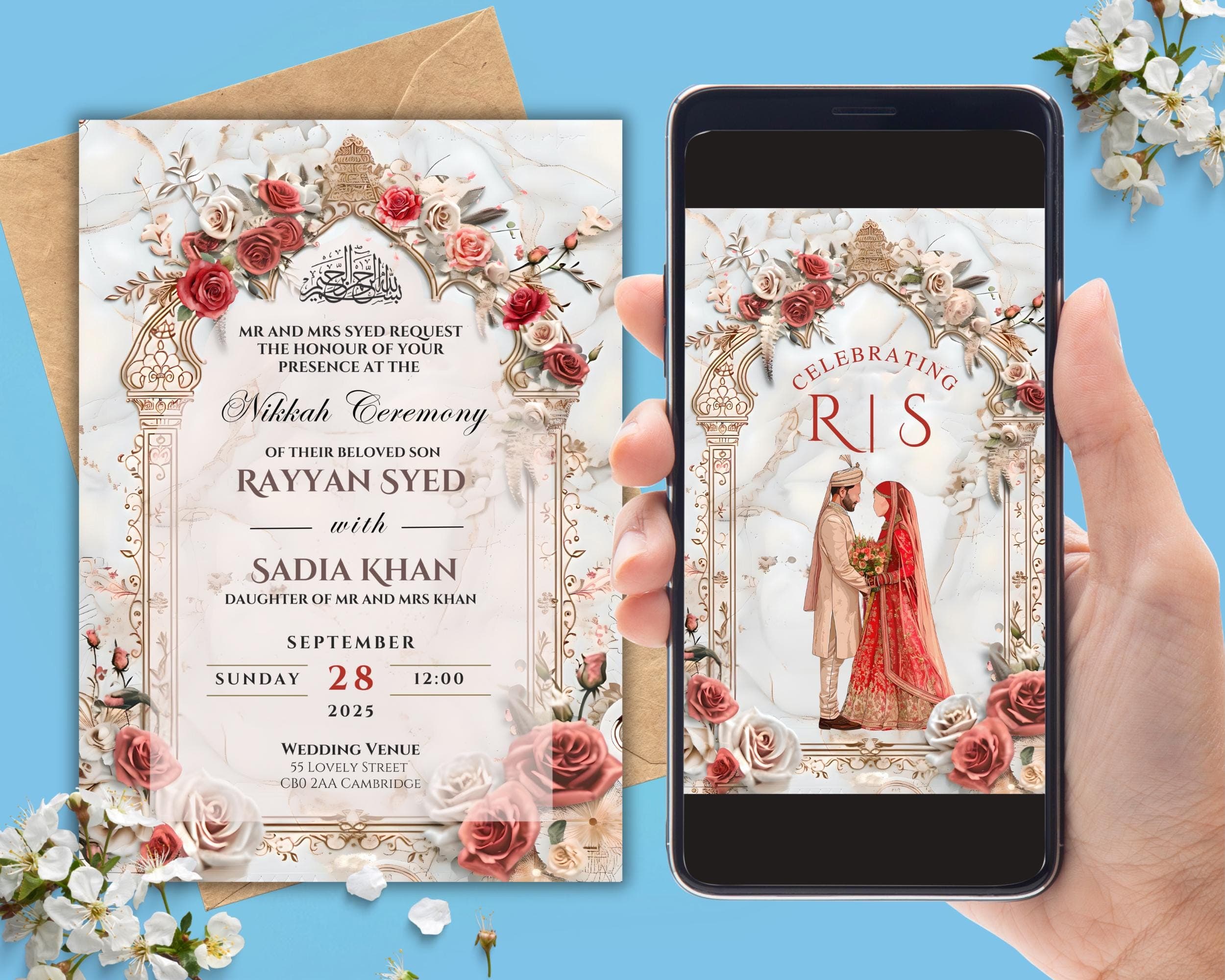 Animated Muslim Wedding Invitation: Digital Nikkah Template (Canva)