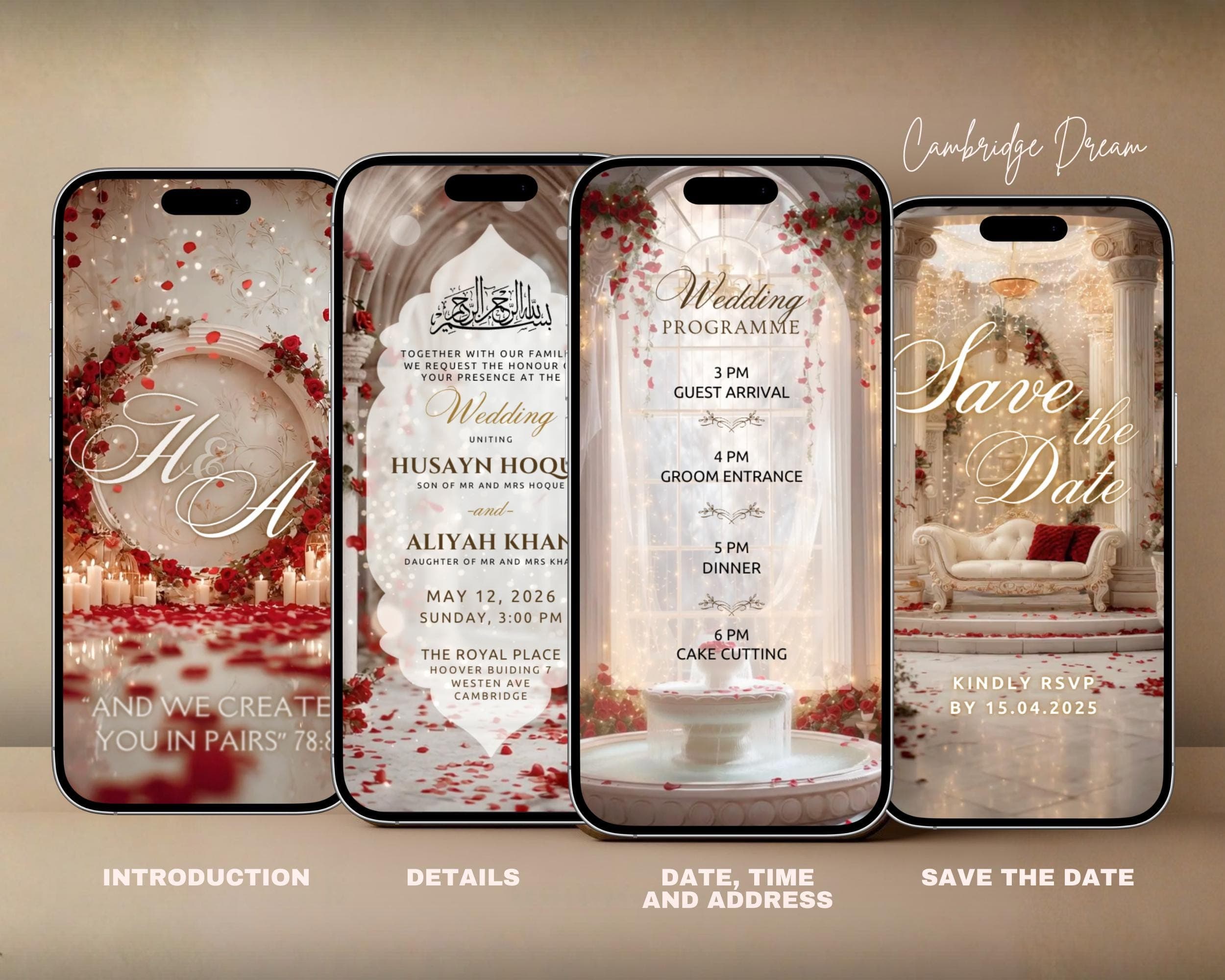 Editable Nikkah Invitation Video | Canva Islamic Wedding Mobile Template – Red, Cream & Gold - image 3