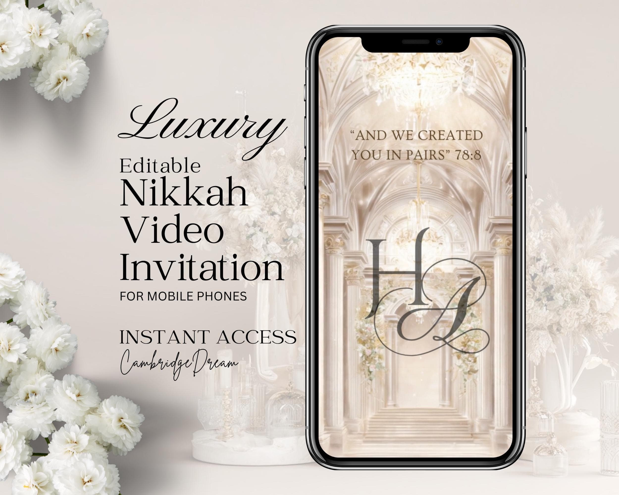 Royal Palace Nikkah Invitation Video | Beige Neutral Elegant Islamic Wedding Editable Template