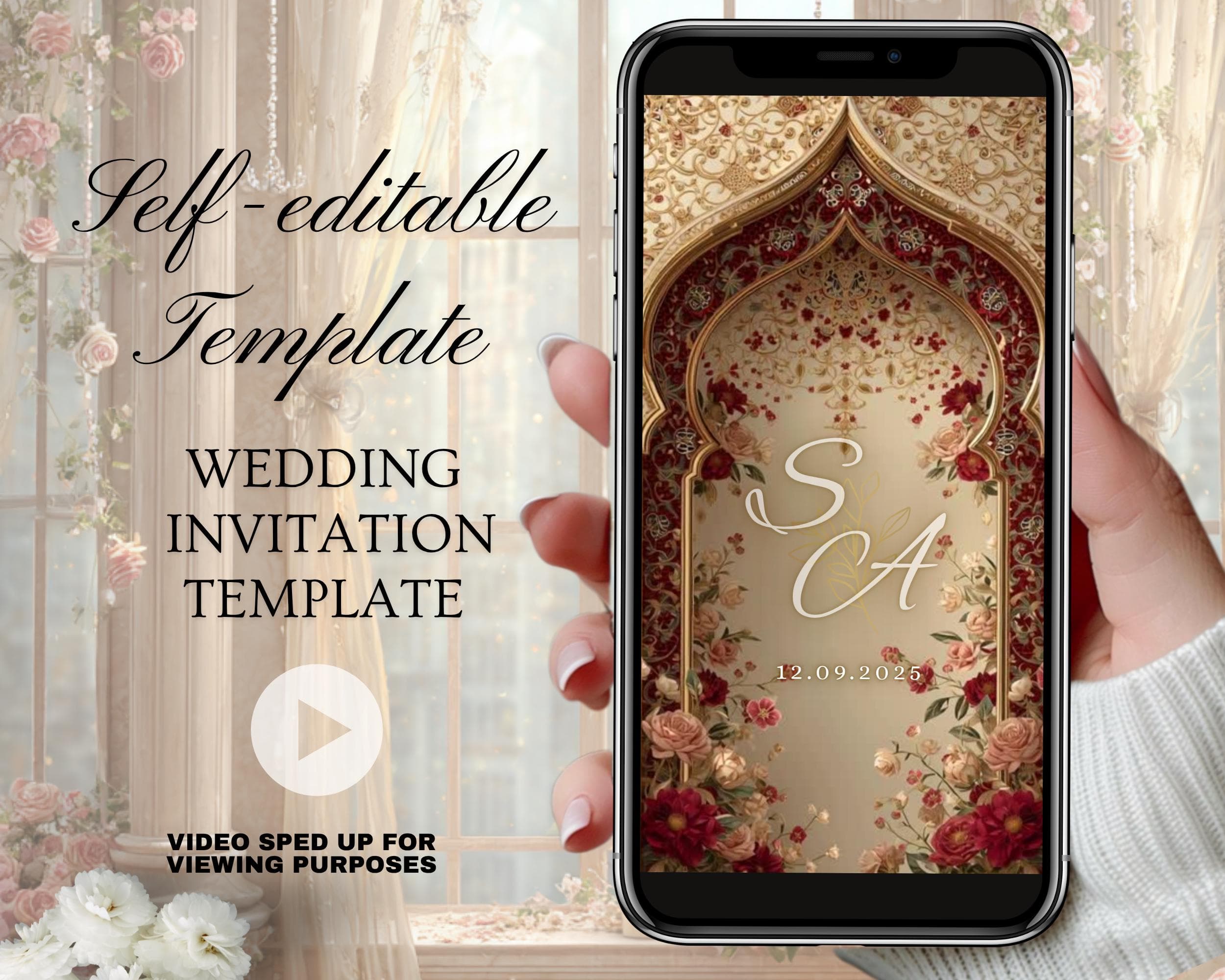 Red & Gold Mughal Invitation | Islamic Wedding Animated Mobile Video Template
