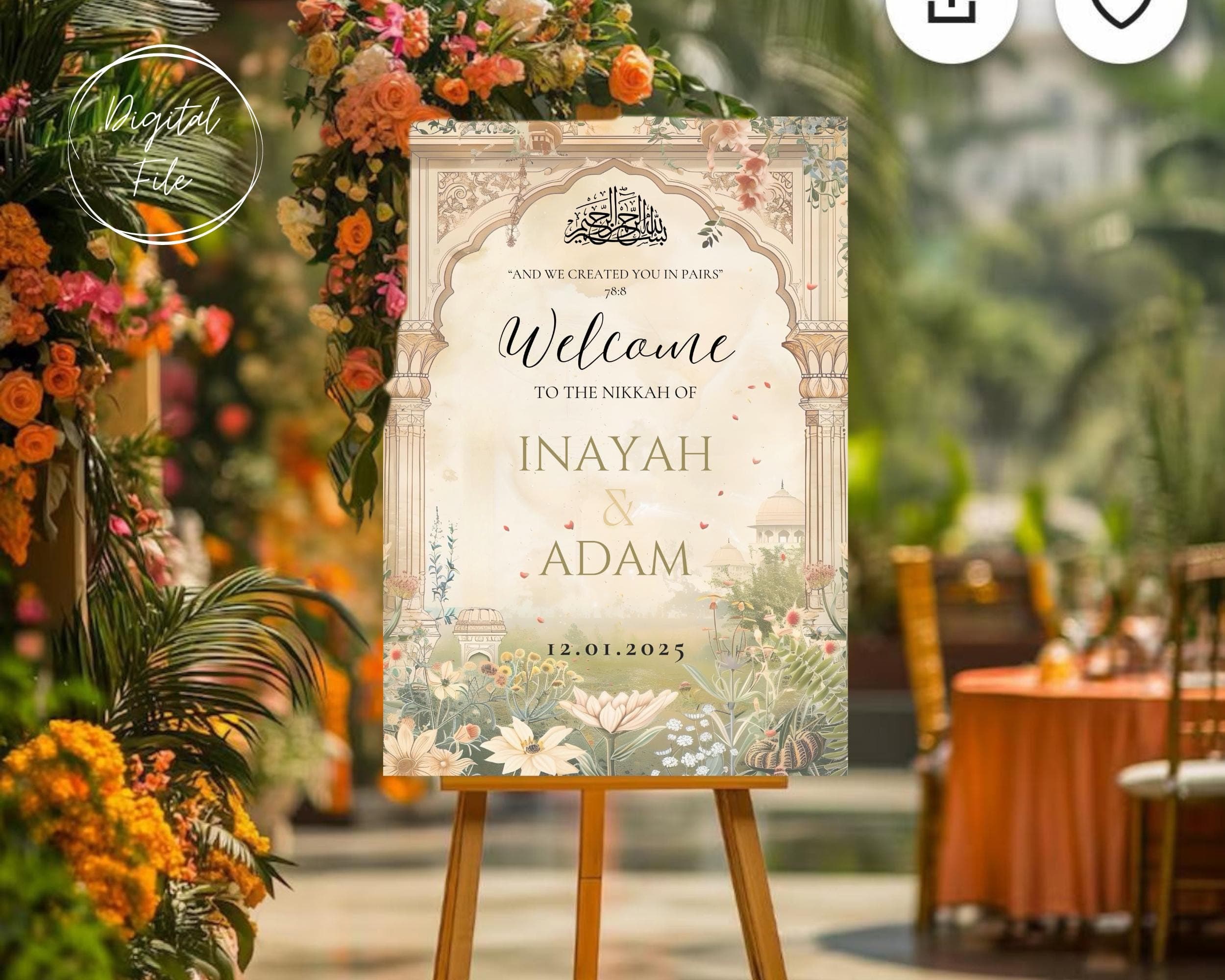 Custom Muslim Wedding Welcome Sign: Nikkah Poster (Digital) - image 3