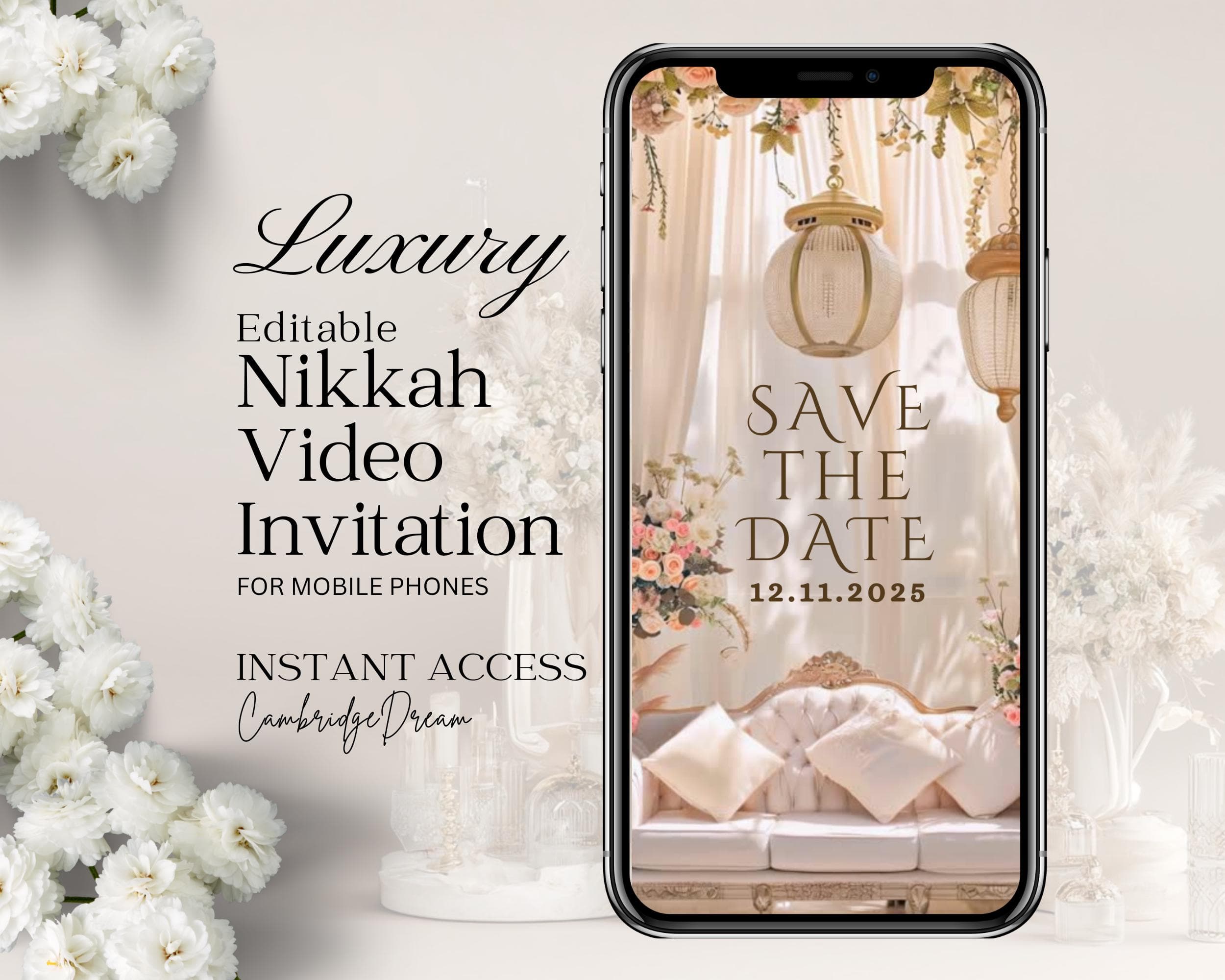 Cream and Pink Nikah Invitation | Editable Islamic Wedding Animated Mobile Video Template