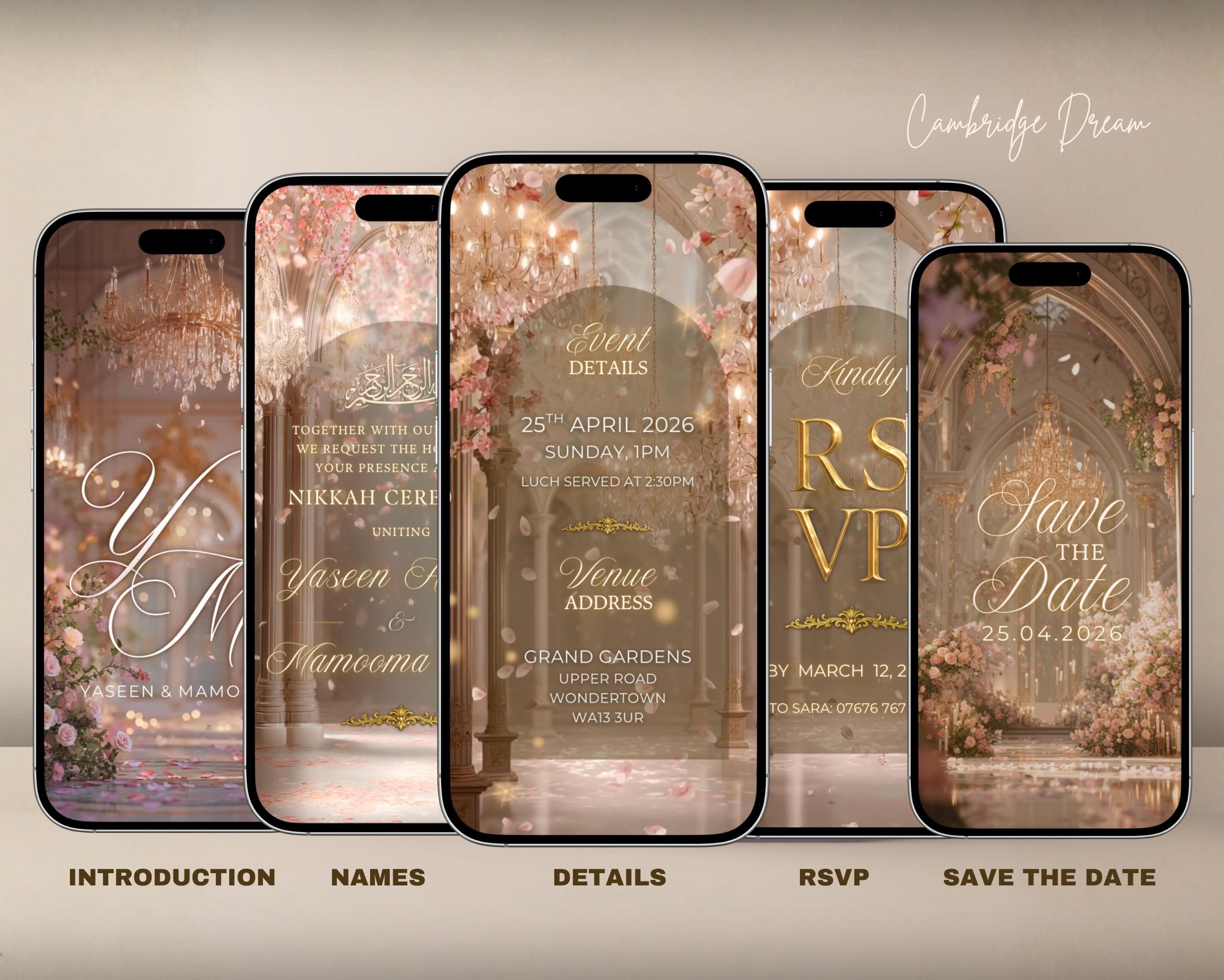 Editable Nikkah Invitation Video | Canva Islamic Wedding Mobile Template – Gold & Pink - image 3