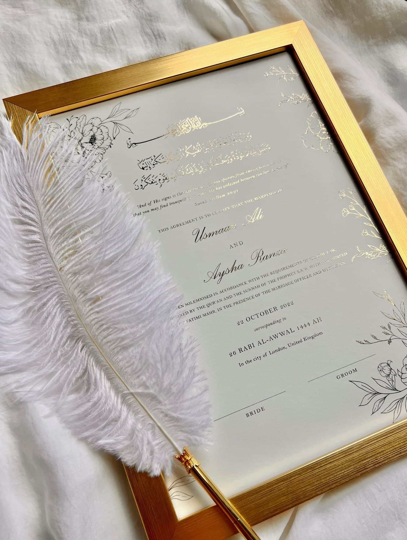 Gold Foil A4/A3 Nikkah Certificate: Luxury Islamic Wedding Contract
