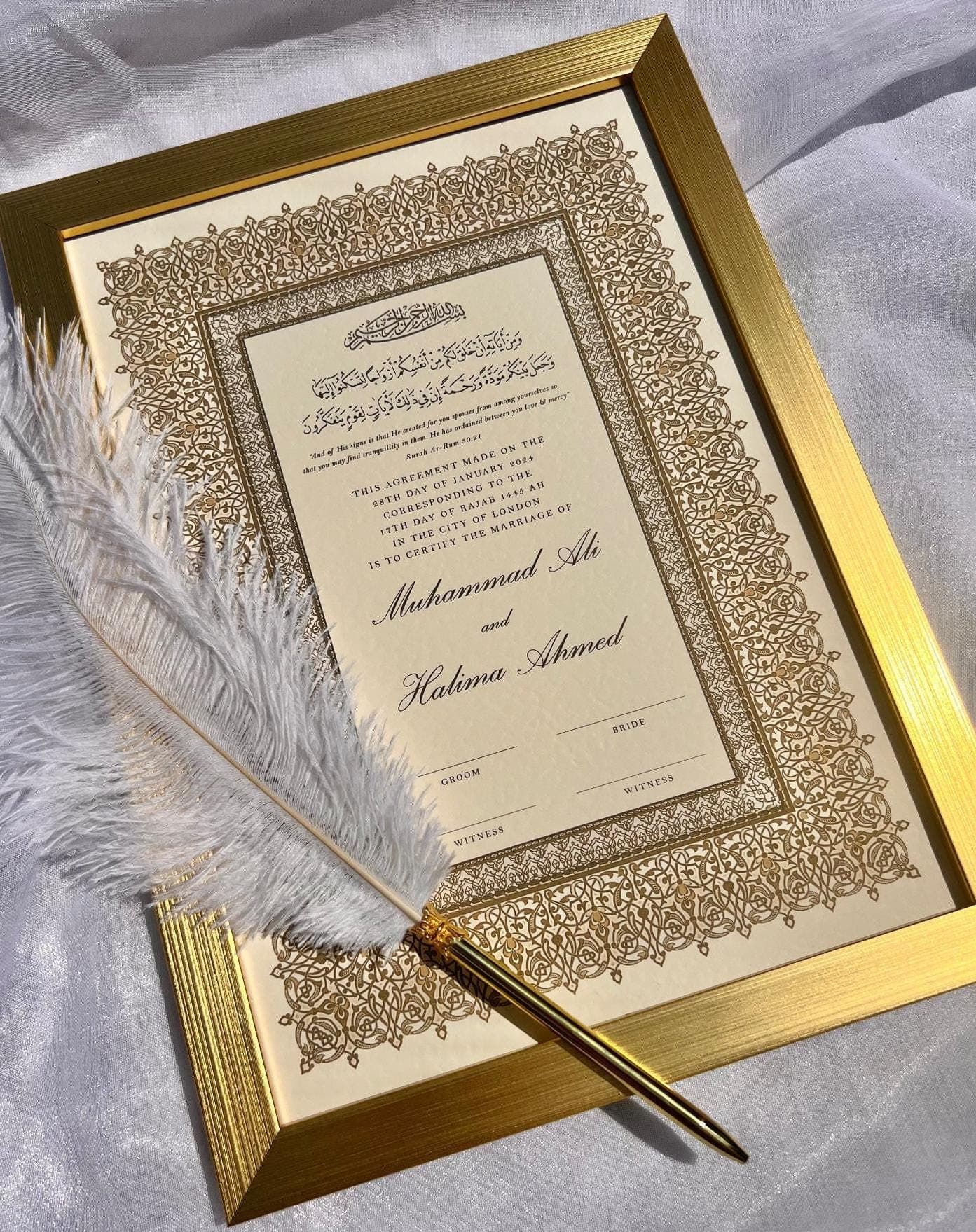 Luxury Gold Nikkah Certificate: Islamic Wedding Contract (A4)