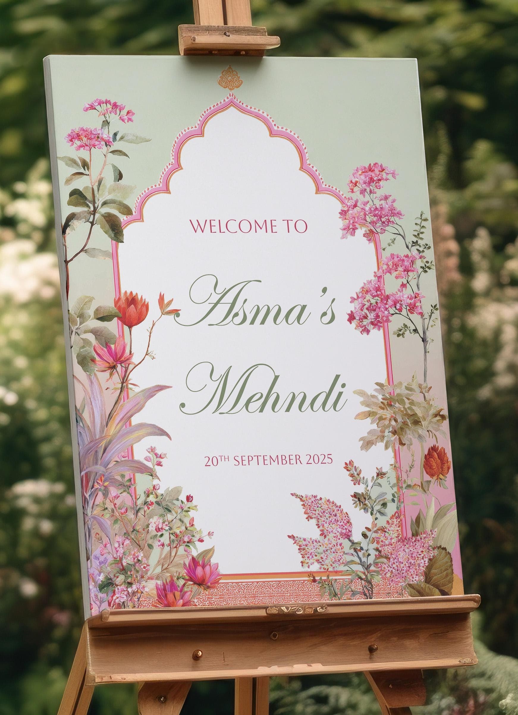 Personalised Mehndi Welcome Sign, Modern Dholki Ceremony Sign, Wedding Decor, Mehndi Custom Signage, Henna Welcome Sign, A3, A2, A1