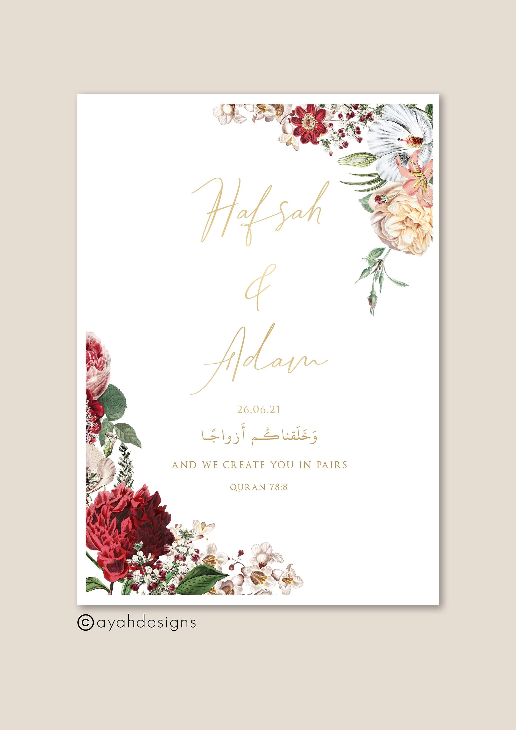 Personalised Foiled Nikkah Print: Islamic Marriage Gift - image 3