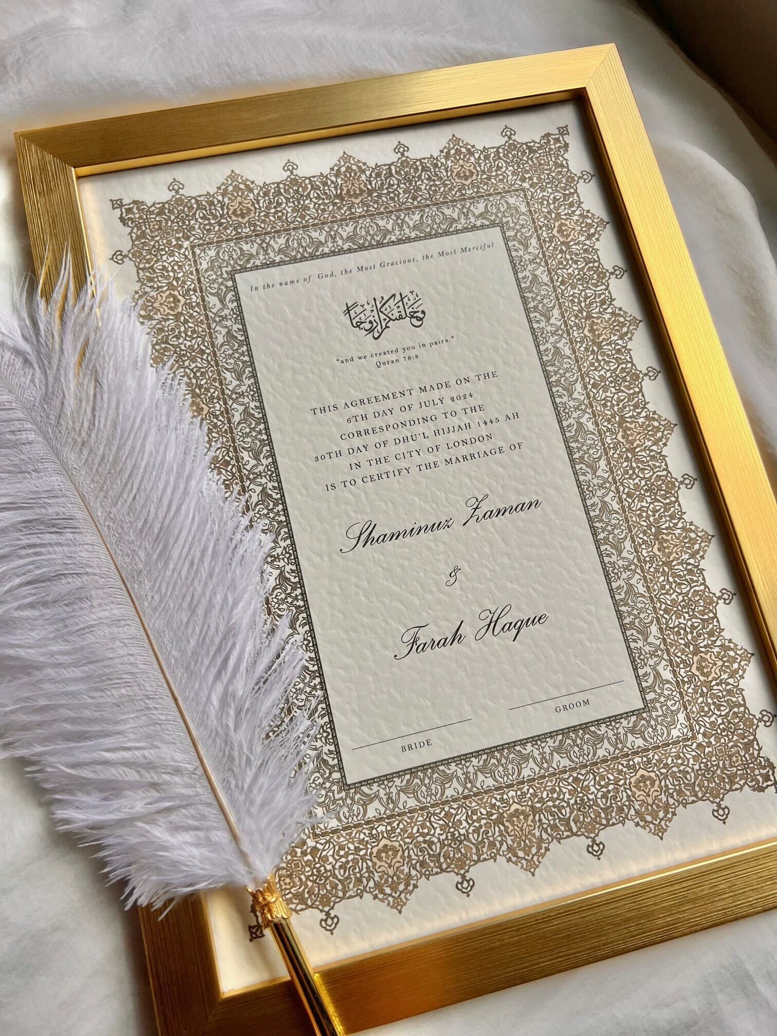 Personalised A4 Nikkah Certificate: Islamic Wedding Contract