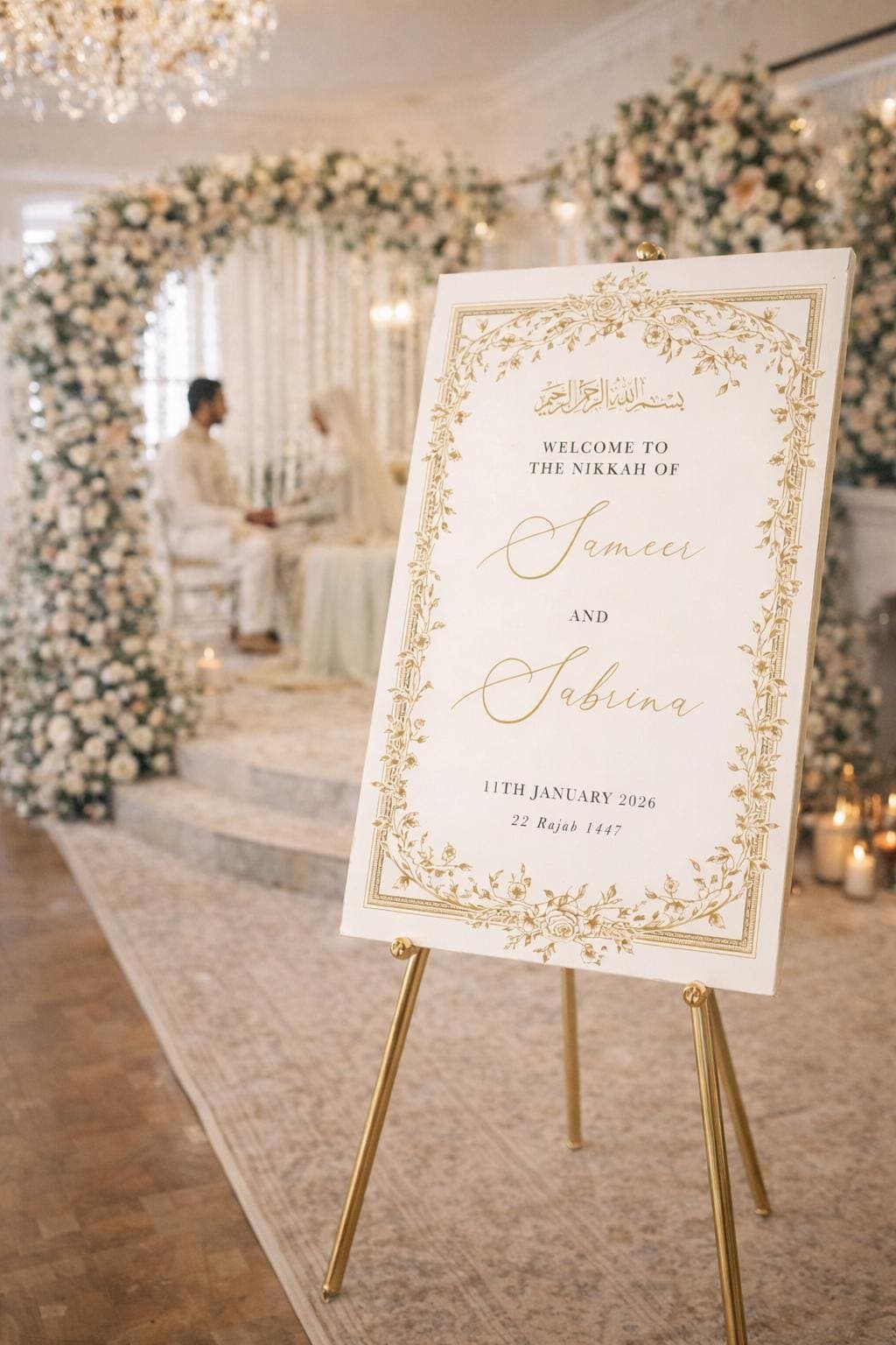 Personalised Wedding Welcome Sign, Modern Ceremony Sign, Wedding Decor, Nikkah Custom Signage, Katb Kitab Welcome Sign, A3, A2, A1 - image 3