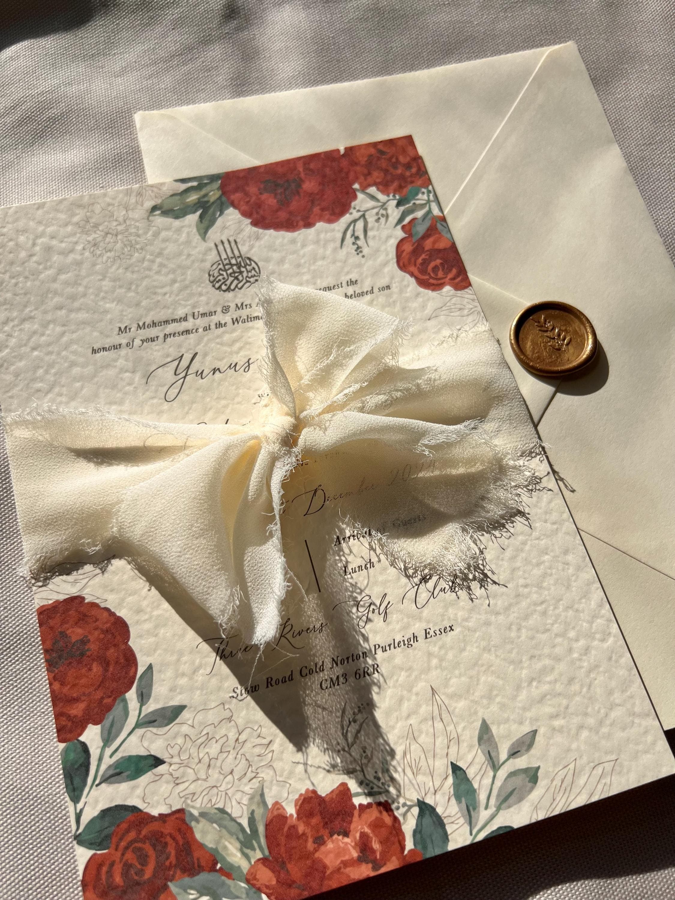 Gold Foil Nikkah Invitation: Floral Muslim Wedding Invite