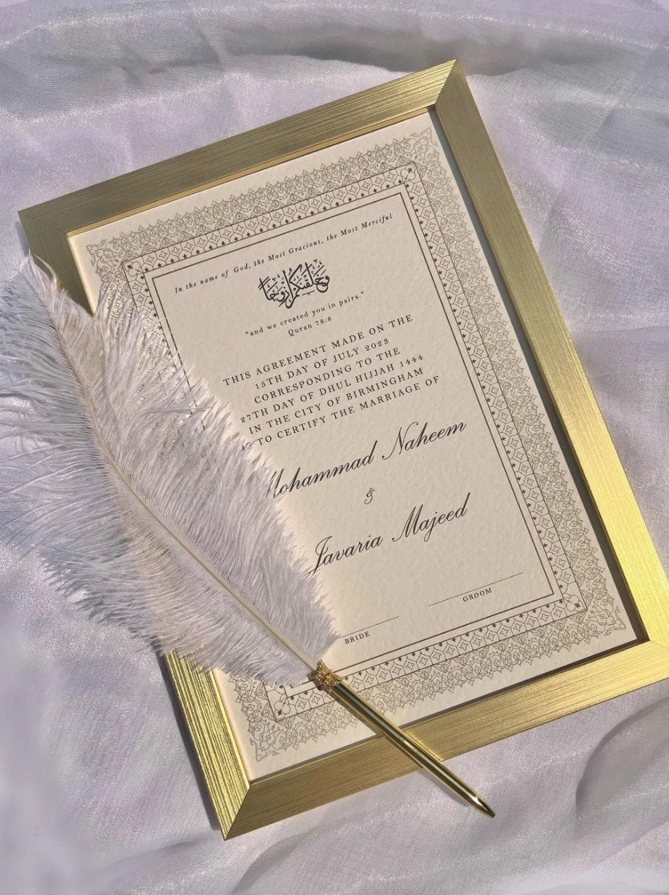 Luxury A4/A3 Nikkah Certificate, Premium Islamic Wedding Contract, Nikkah Nama, Muslim Marriage Certificate, Personalised Names, Katb Kitab