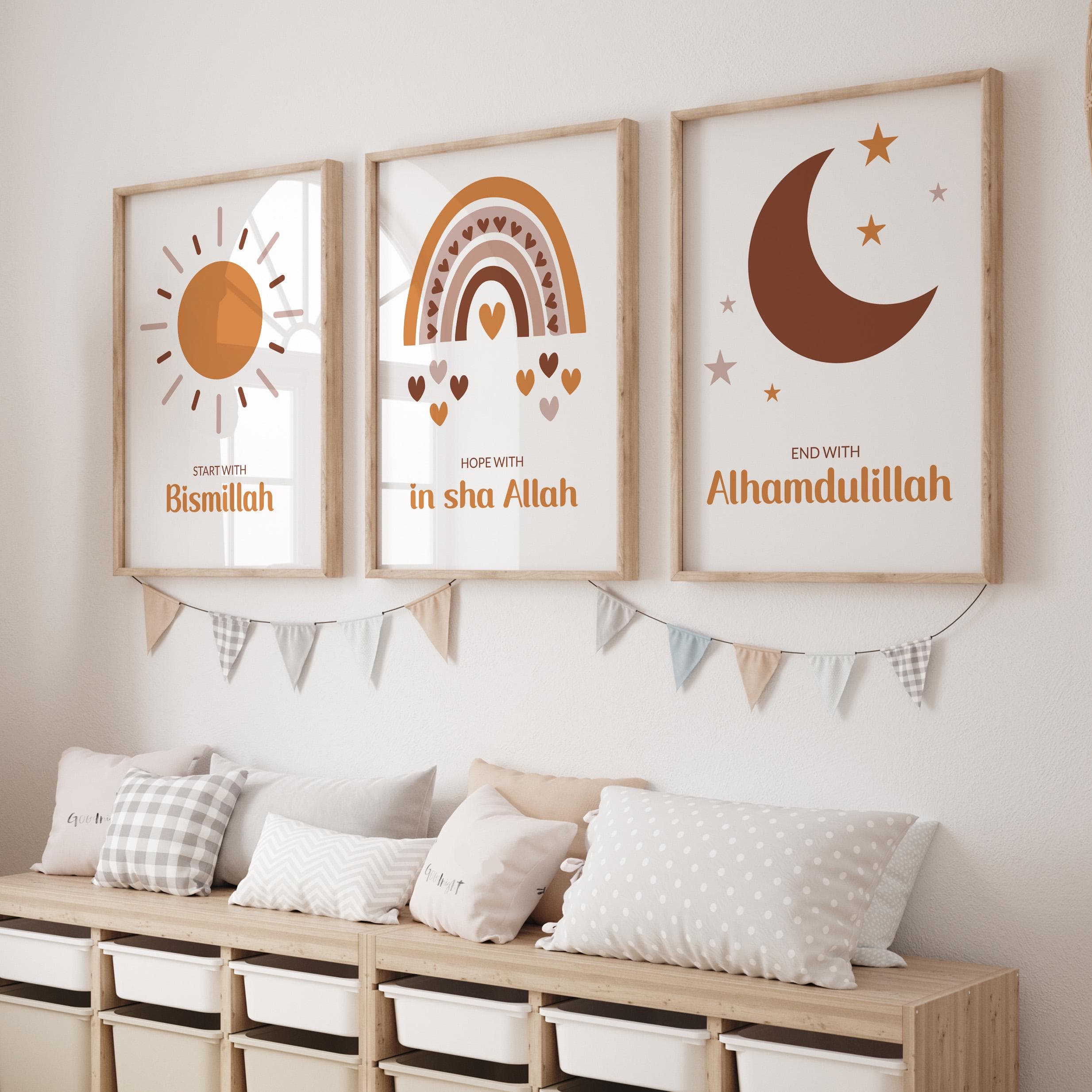 Islamic Wall Art Posters for Children, Eid Gifts for Kids, Muslim Nursery Decor in Orange & Brown, Islamic Art Prints for Boys and Girls - image 3