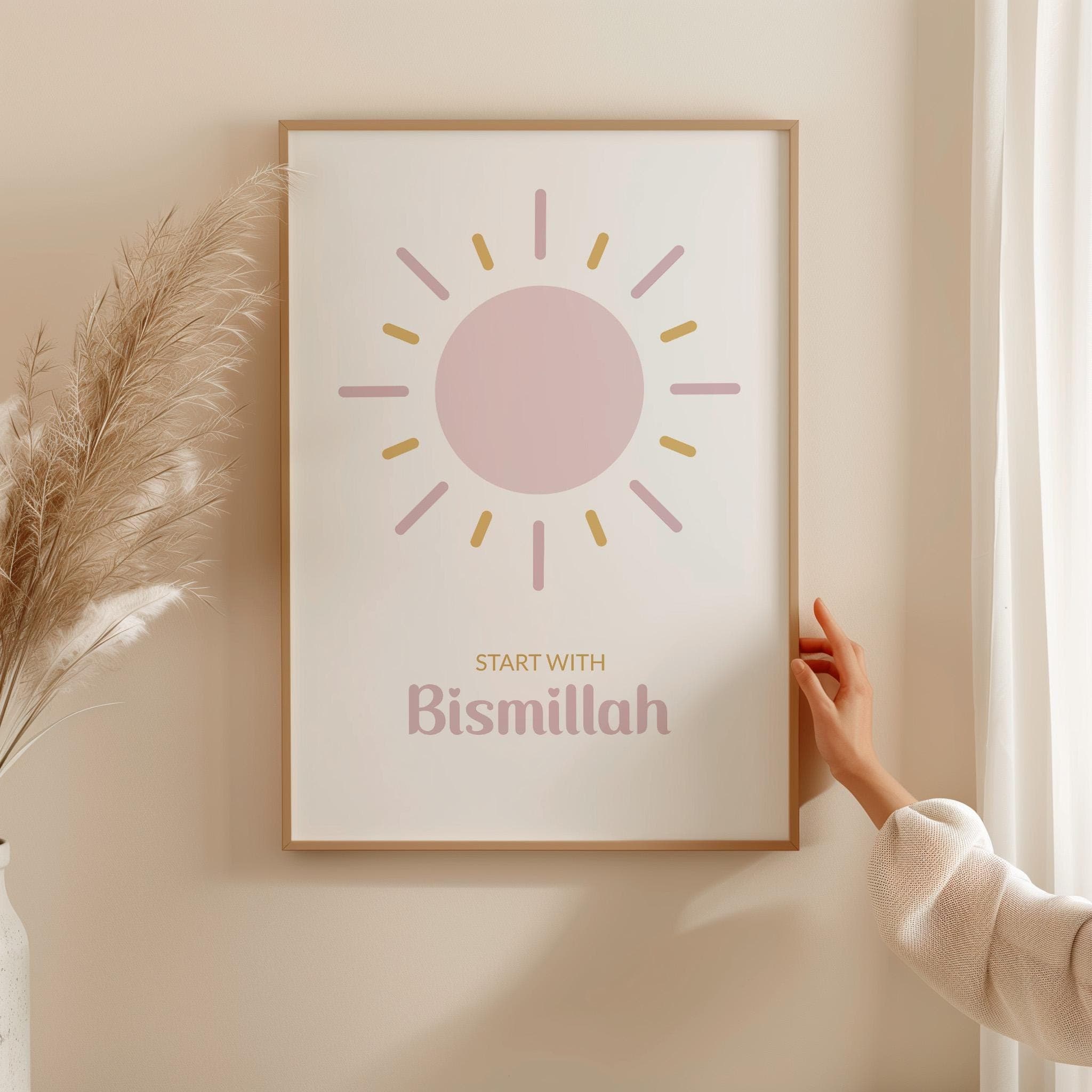 Set of 3 Islamic Wall Art Prints for Children, 3 Piece Muslim Nursery Posters, Islamic Gifts for Girls, Bismillah Islam Posters for Kids - image 4