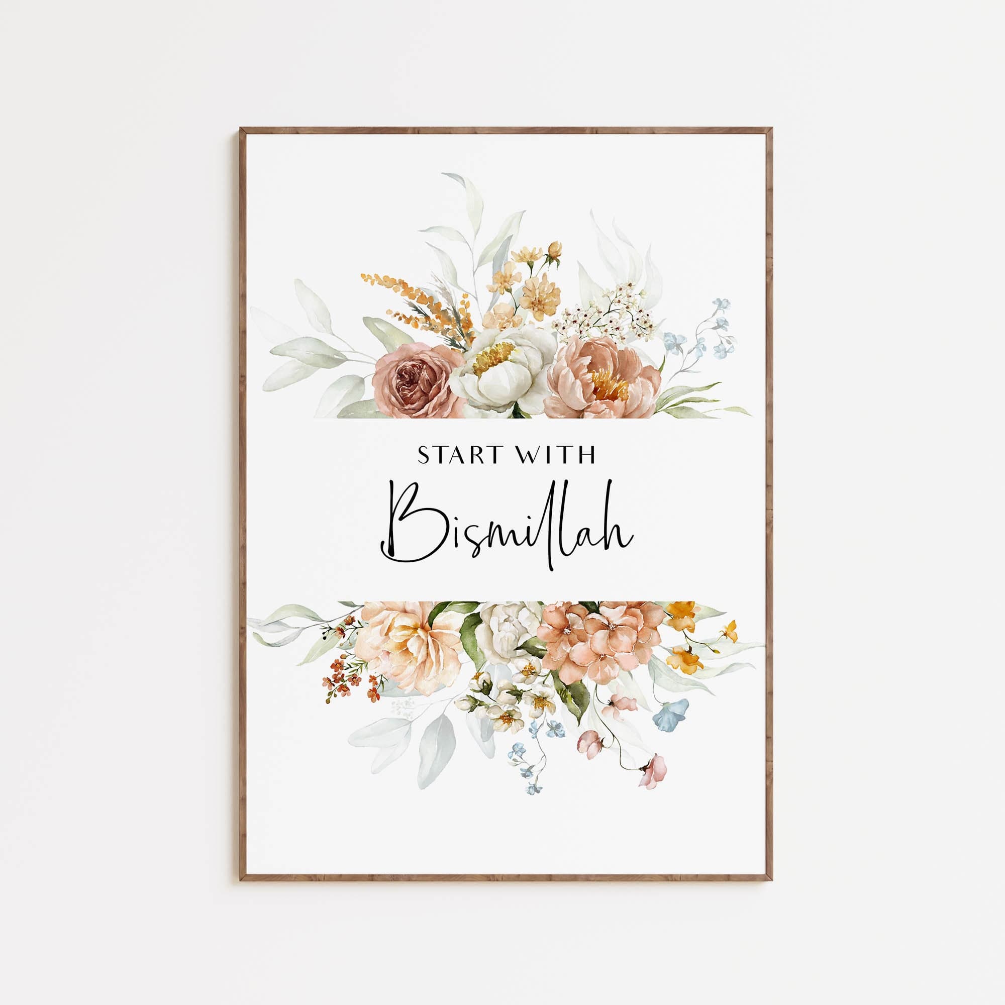 Modern Islamic Wall Art, Set of 3 Muslim Posters and Prints, Islamic Eid Gifts, Neutral Floral Home Decor, start with Bismillah Triptych - image 5