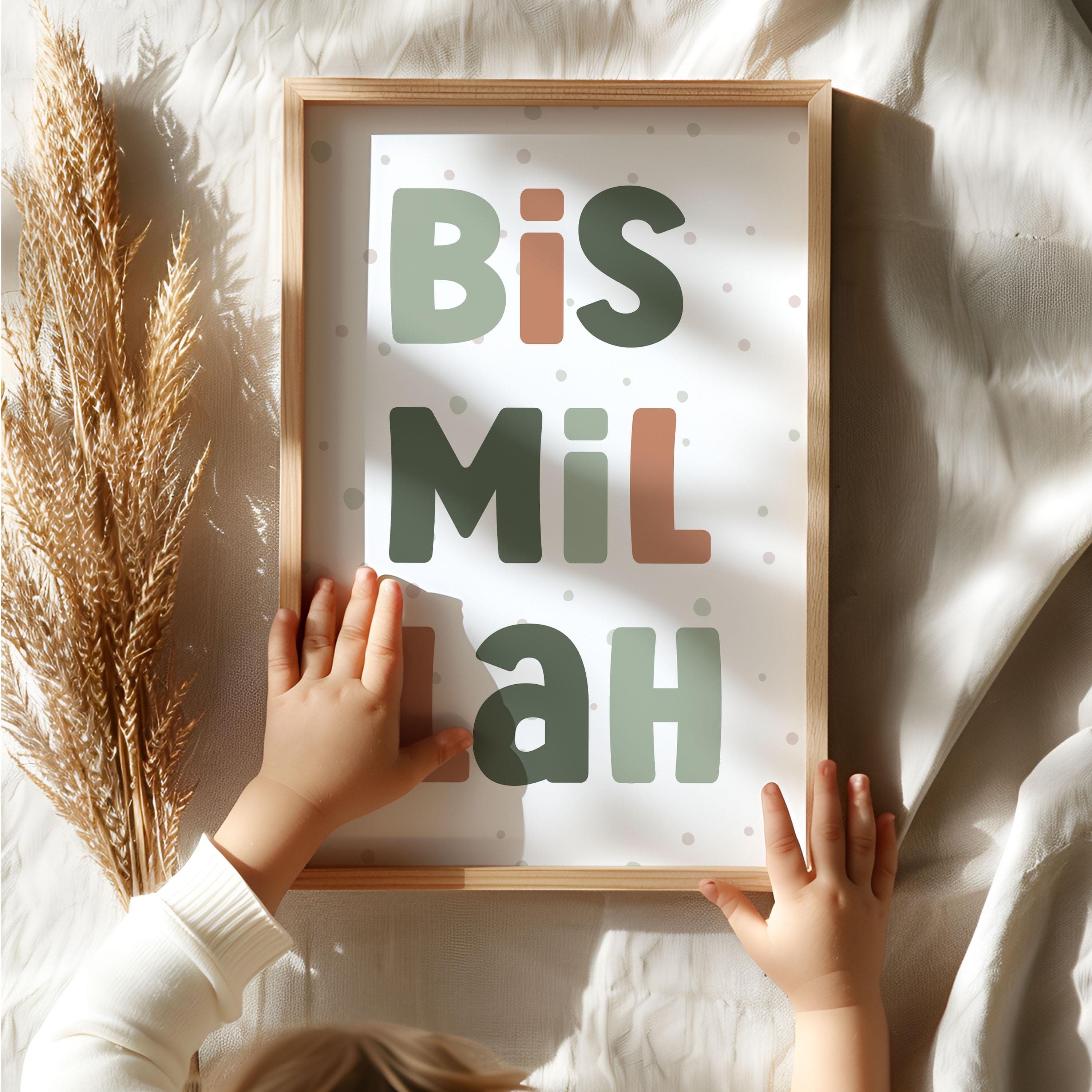 Set of 3 Personalized Islamic Wall Art Posters Children, Islam Prints Earth Tones Green and Orange, Nursery Décor, Eid Gift for Muslim Kids - image 4