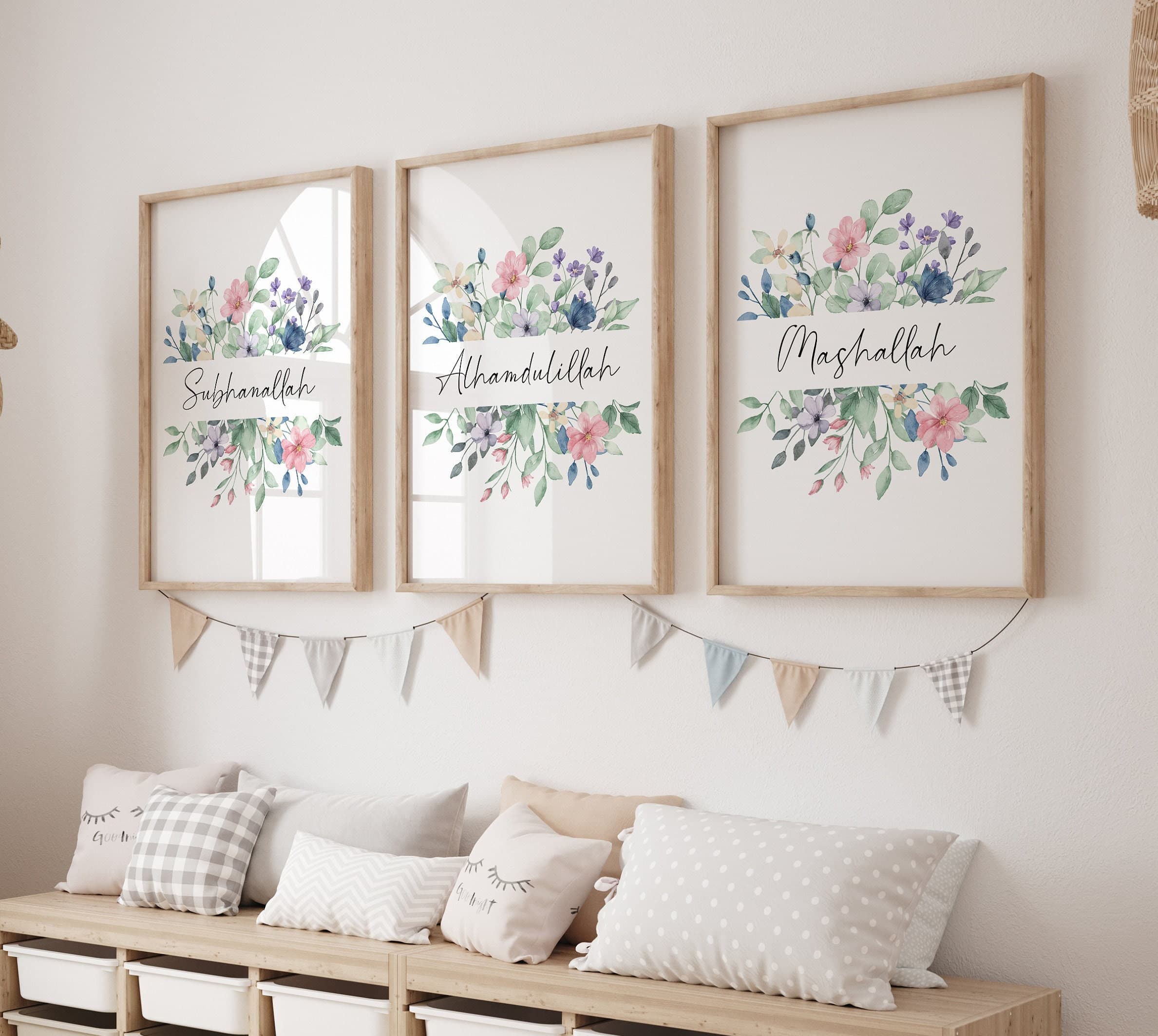 Set of 3 Islamic Wall Art, Modern Muslim Posters and Prints, Islamic Gifts, Subhanallah Alhamdulillah Mashallah Triptych Art Colorful - image 3