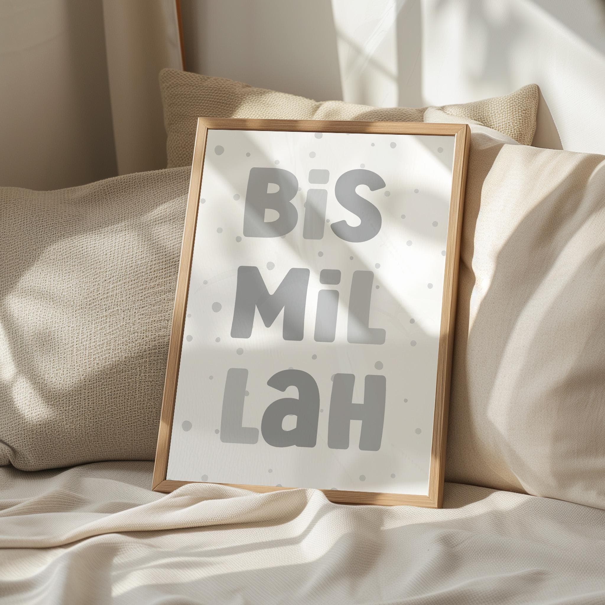 Set of 3 Islamic Wall Art for Kids, Personalized Grey Bismillah & Alhamdulillah Prints, Grey Gender Neutral Nursery Décor, Eid Gift Children - image 4