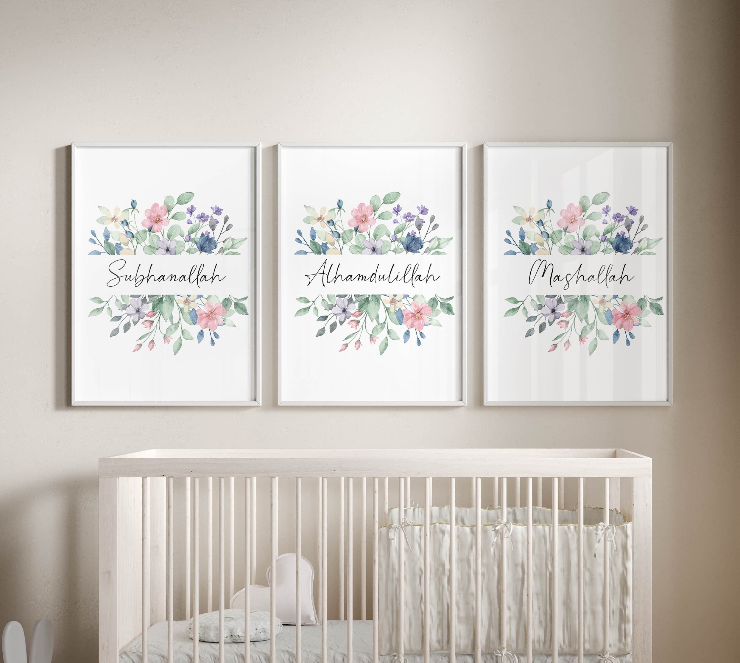 Set of 3 Islamic Wall Art, Modern Muslim Posters and Prints, Islamic Gifts, Subhanallah Alhamdulillah Mashallah Triptych Art Colorful - image 5