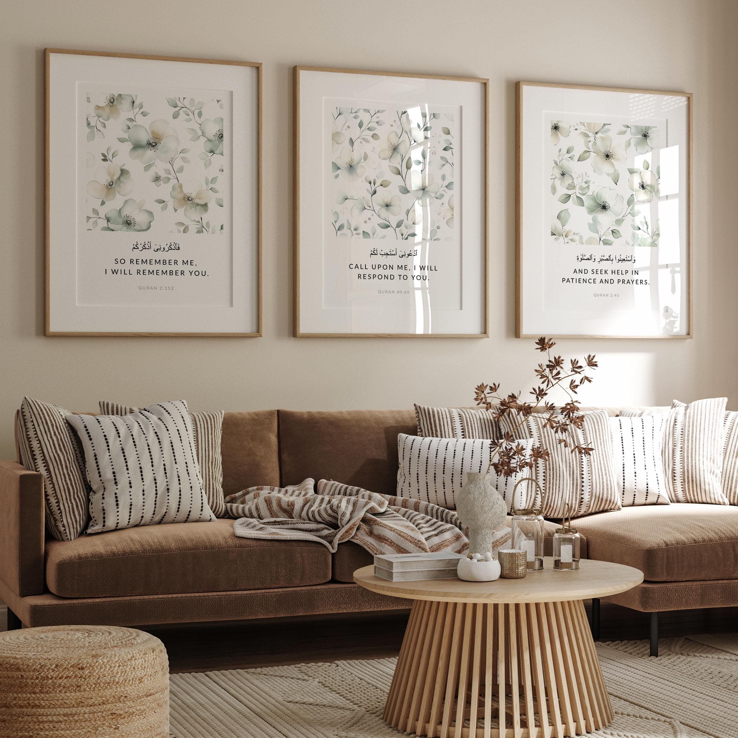 Islamic Wall Art Prints, Set of 3 Quran Verses Posters, Sage Green Floral Muslim Home Decor Gifts - image 5