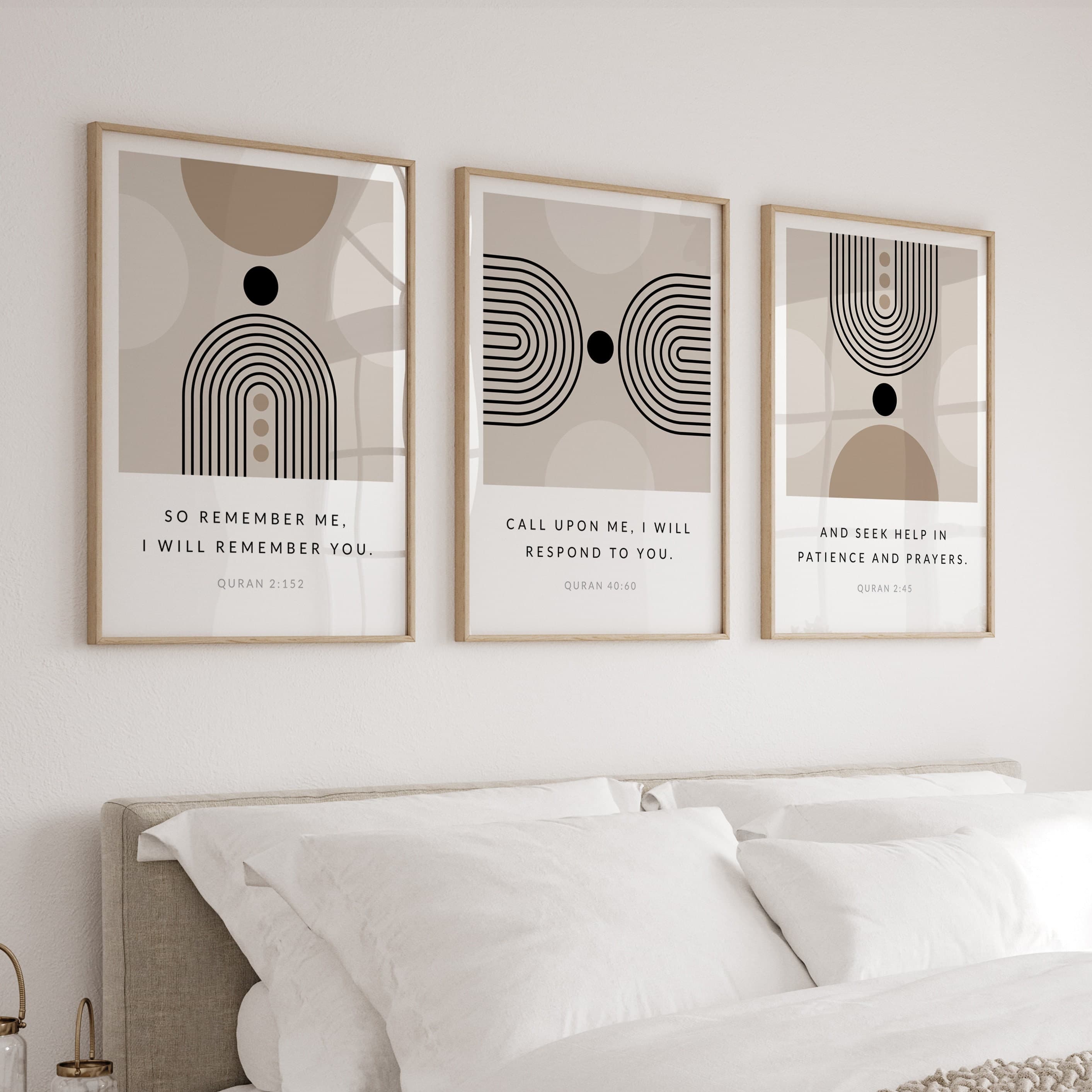 Islamic Wall Art, Set of 3 Islam Posters with Quranic Verses, Muslim Triptych, Quran Quote Prints for Trendy Mid Century Modern Decor - image 3