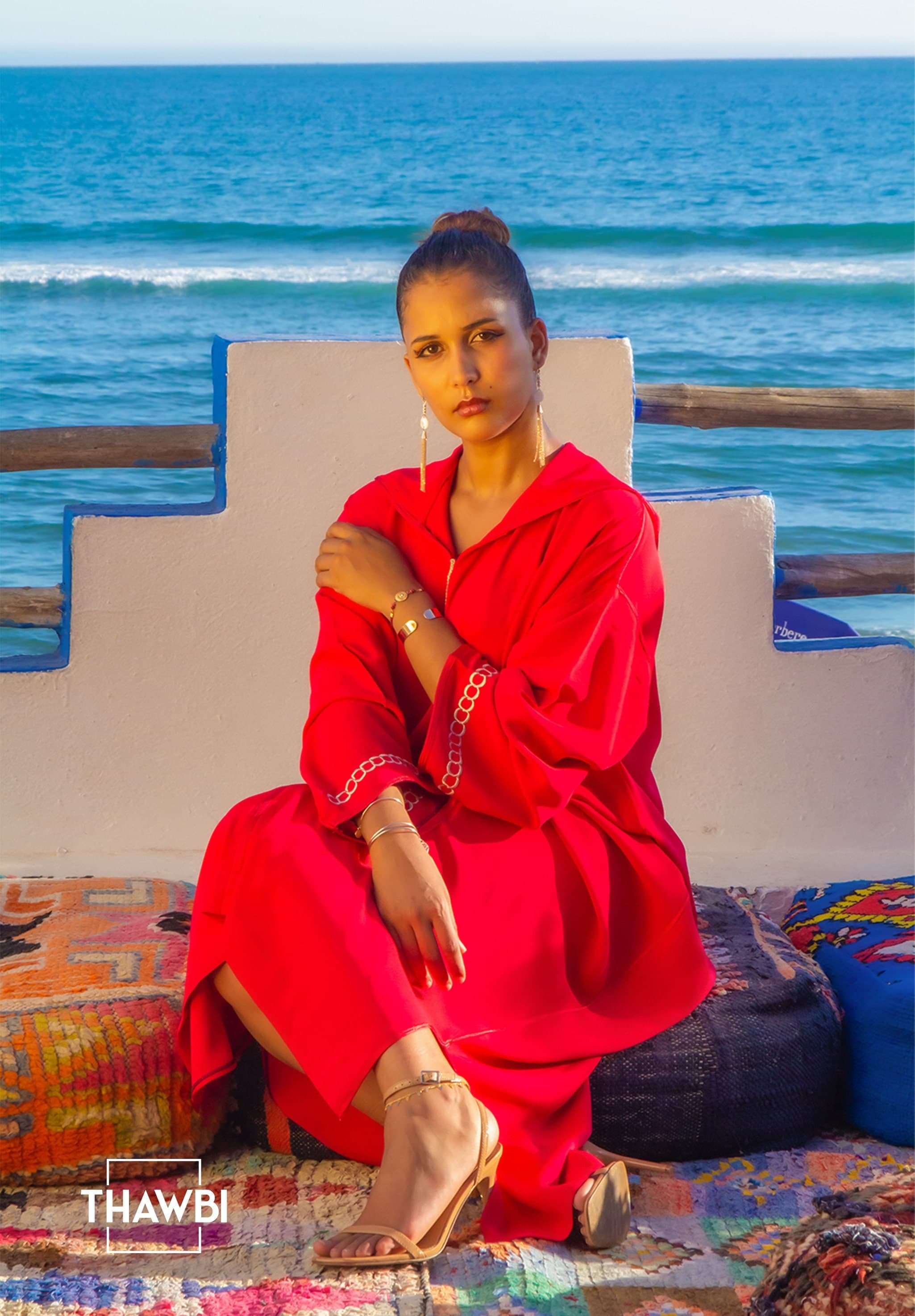 Jellaba marocaine rouge pour femme - Djellaba marocaine simple