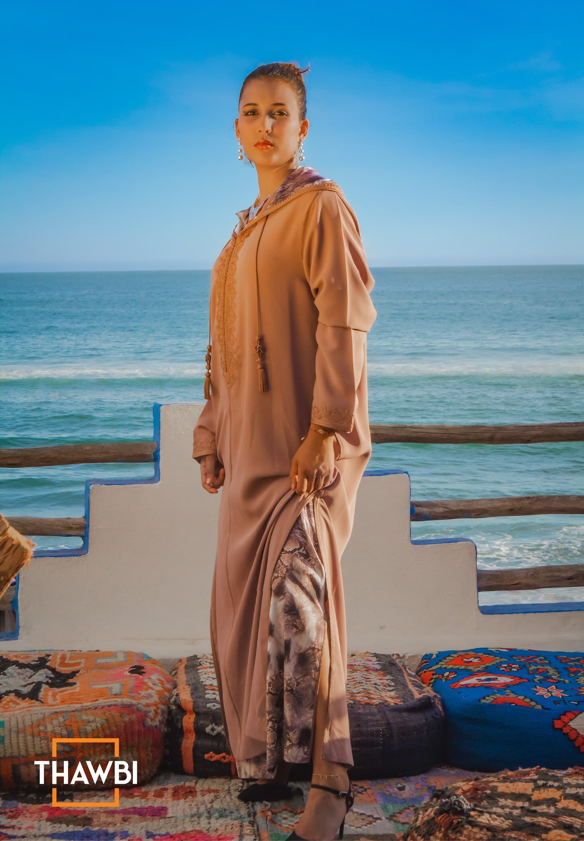 Handmade Moroccan Kaftan Jellaba: Brown Snake Print 2-Piece Robe