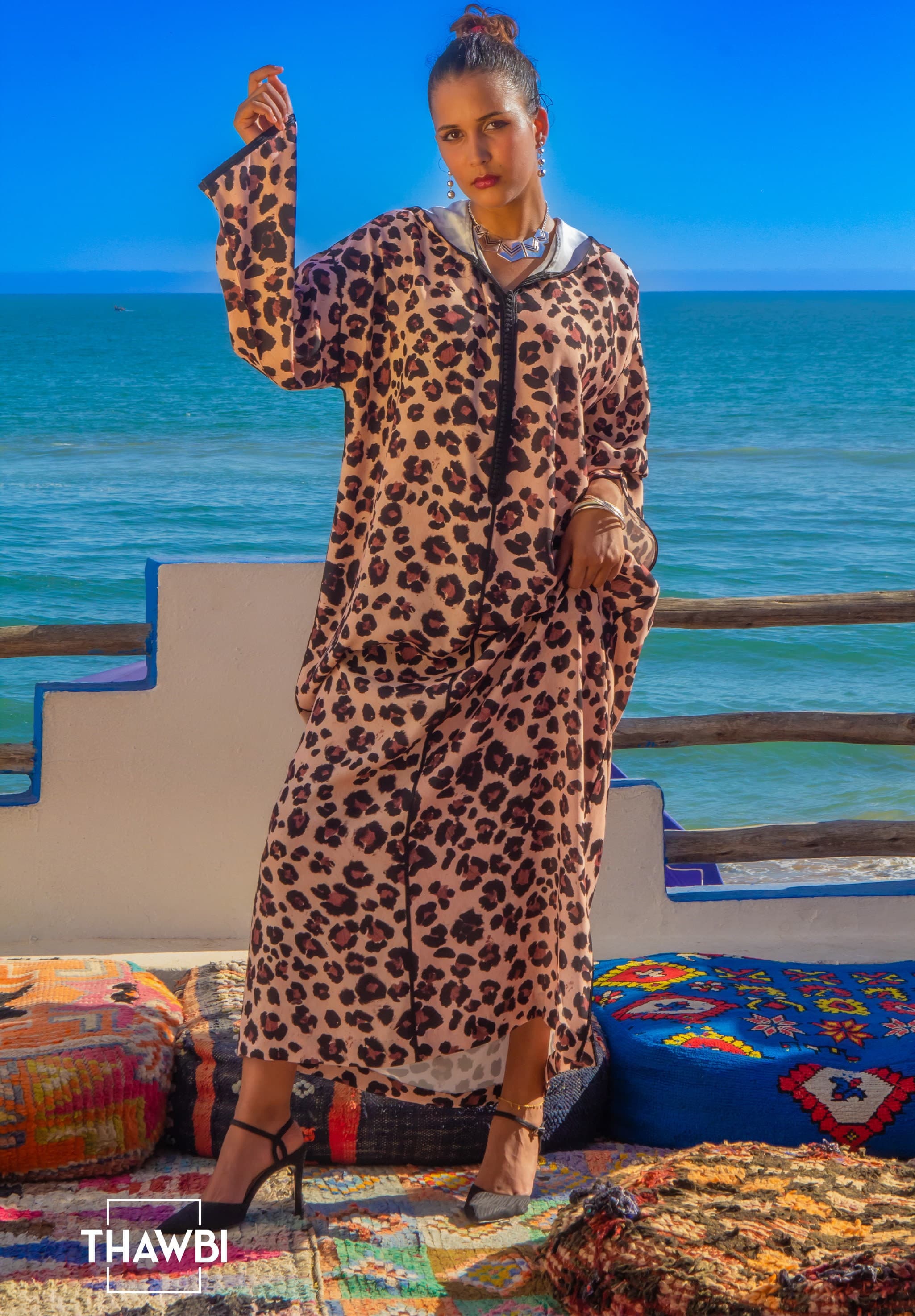 Vintage Moroccan Jellaba: Handmade Tiger Skin Style Kaftan Dress - image 4