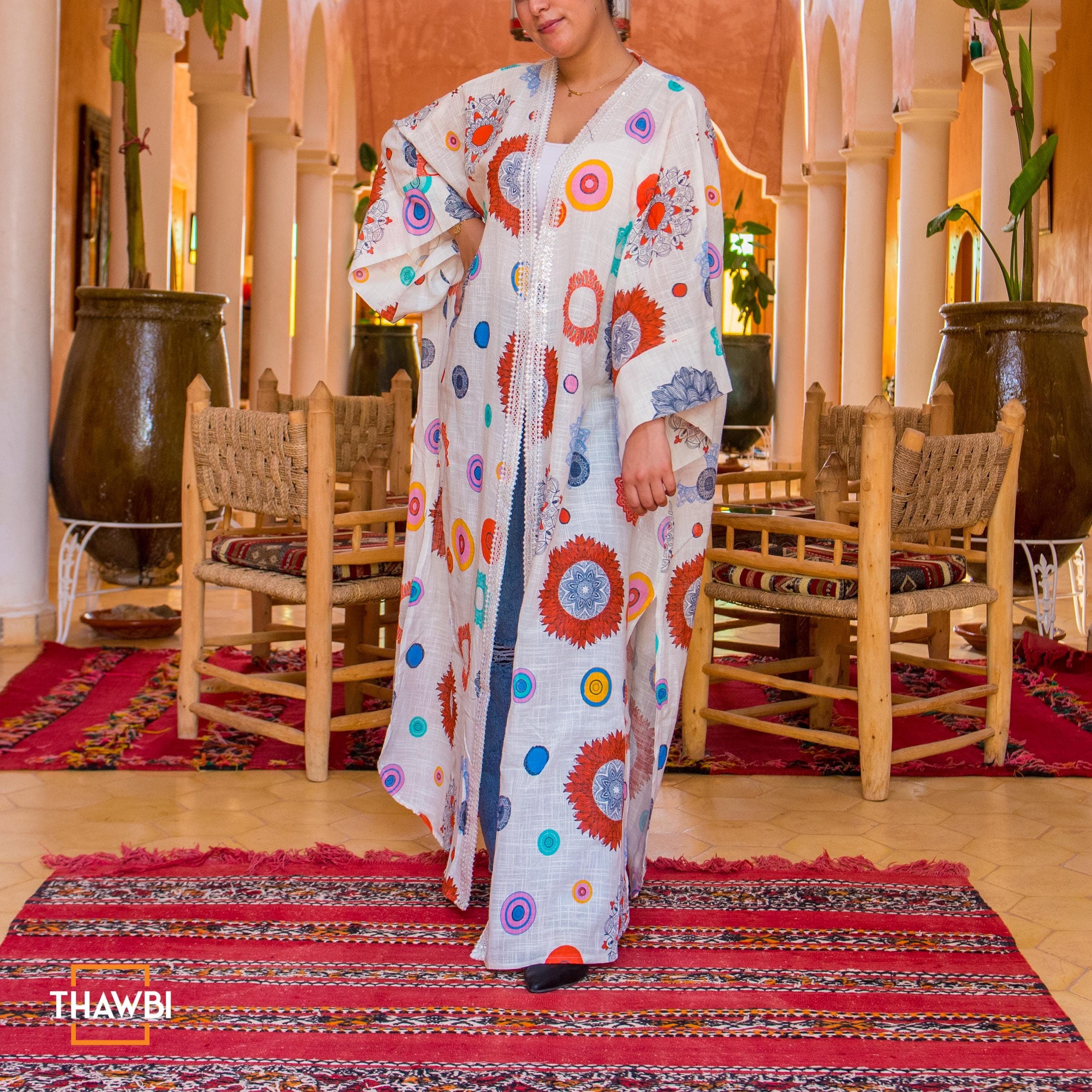 Long Boho Floral Abaya - Bohemian Kimono Robe - Handmade Dresses For Women - image 5