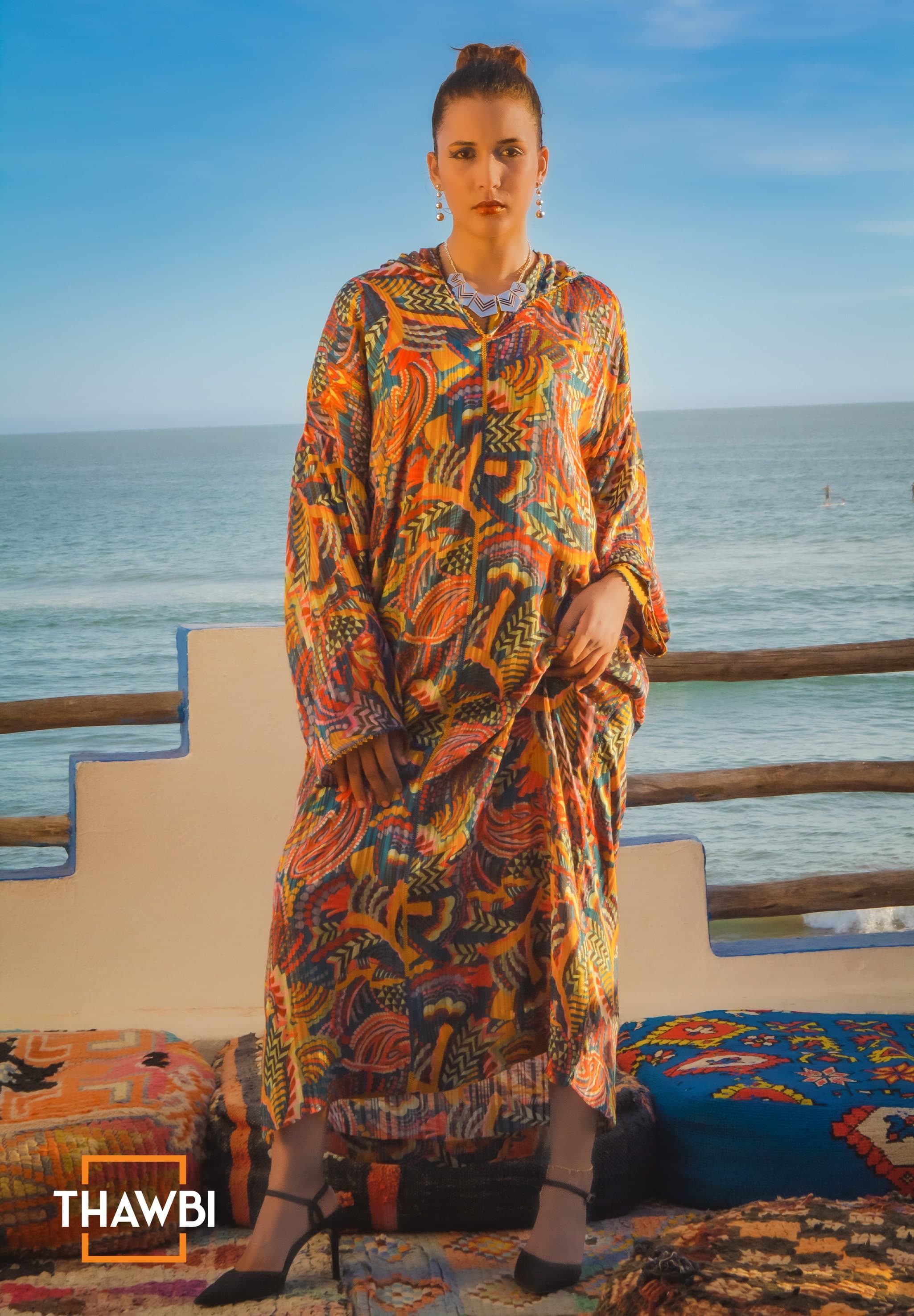Handmade Moroccan Caftan Jellaba Set: Vintage Motif Randha Robe - image 3