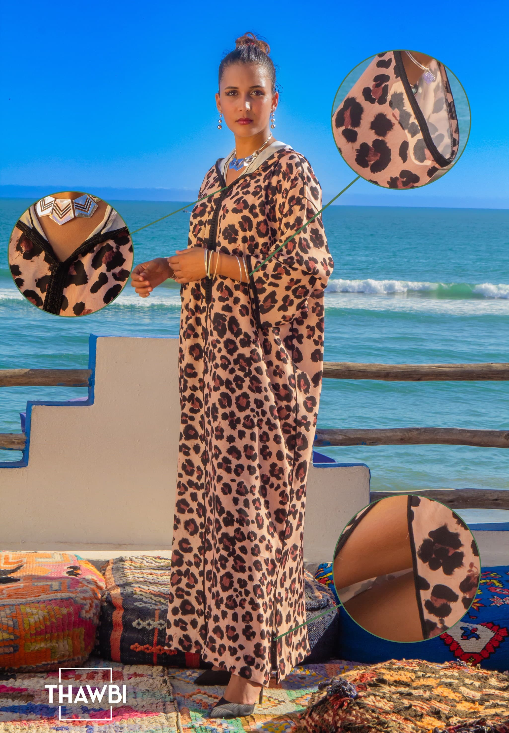 Vintage Moroccan Jellaba: Handmade Tiger Skin Style Kaftan Dress - image 5