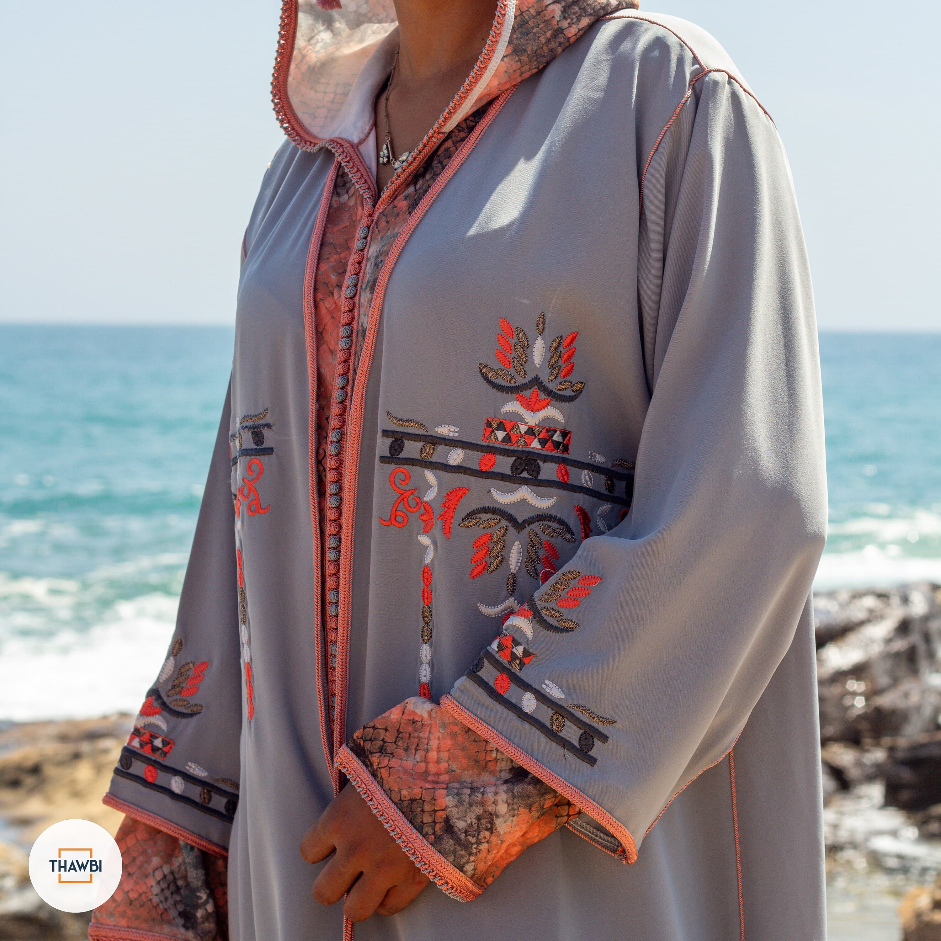 Vintage Moroccan Kaftan: Handmade Embroidered Djellaba, 2-Piece Set