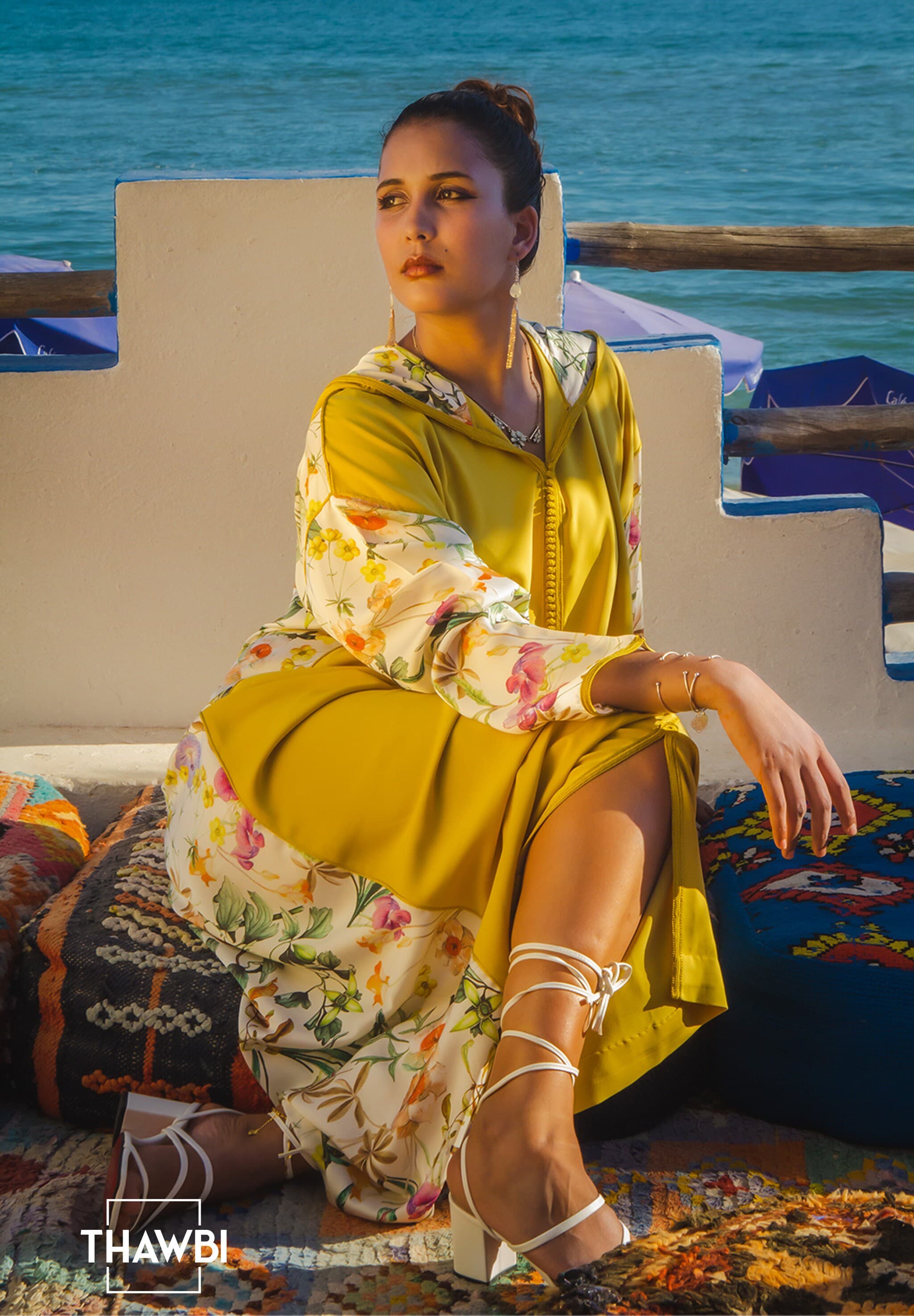 Handmade Moroccan Caftan: Floral Jellaba Fendue, Boho Style - image 5