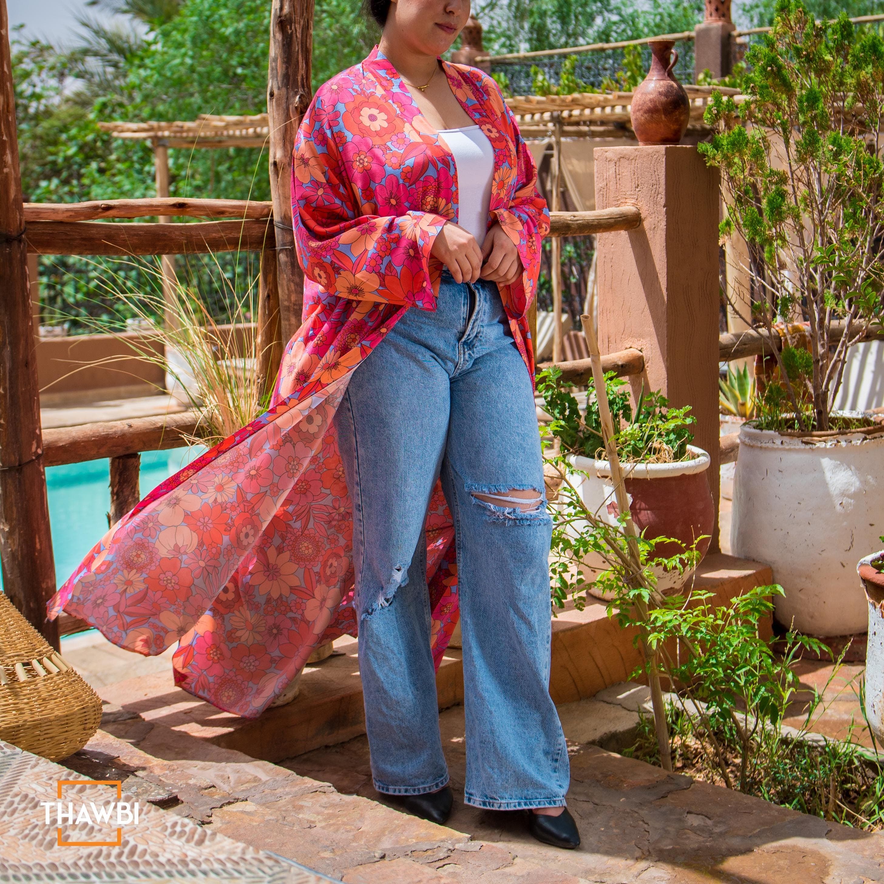 Boho Floral Kimono Duster – Vibrant Maxi Cover-Up for Layering | Bohemian Kimono Cardigan