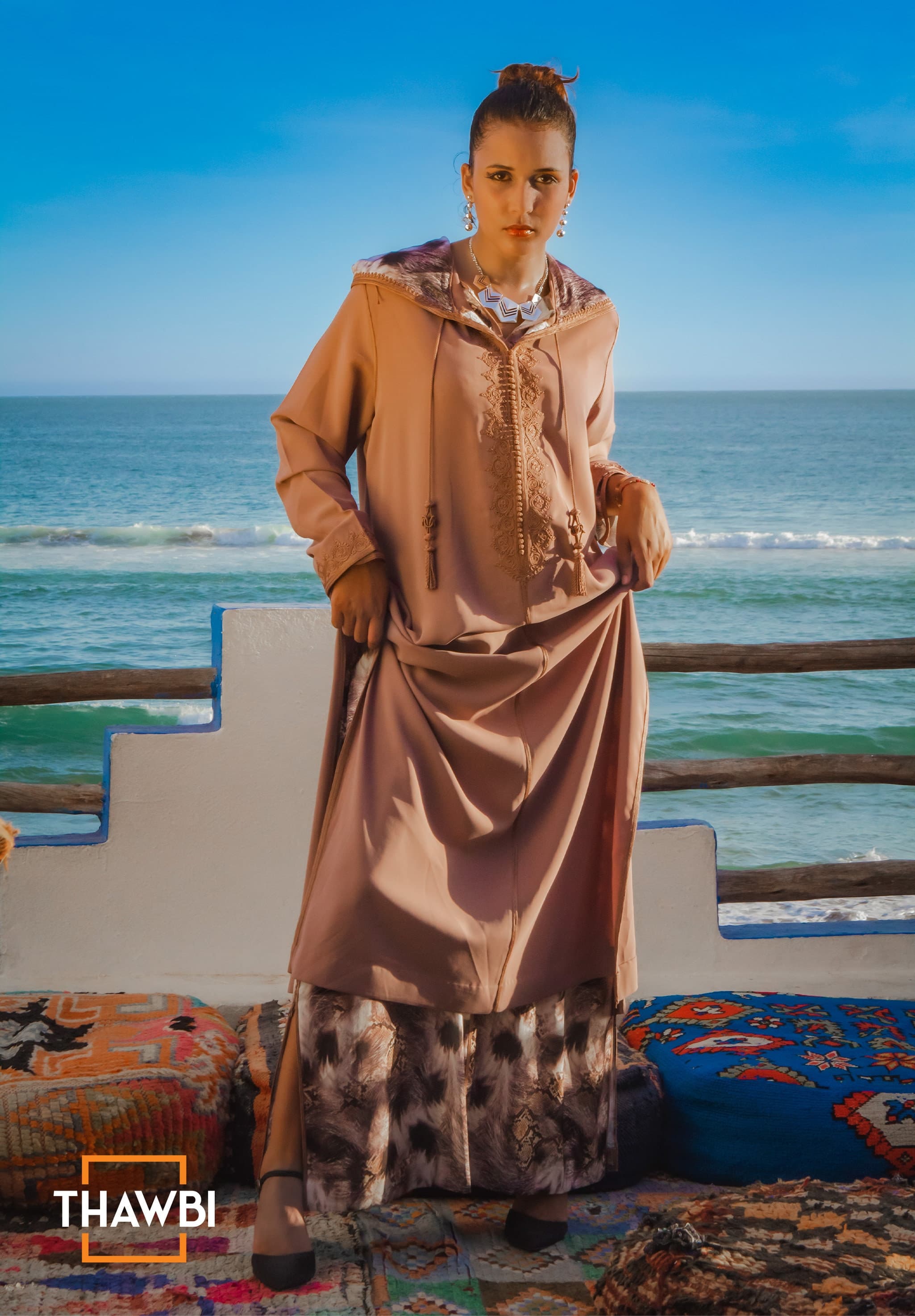 Handmade Moroccan Kaftan Jellaba: Brown Snake Print 2-Piece Robe - image 5