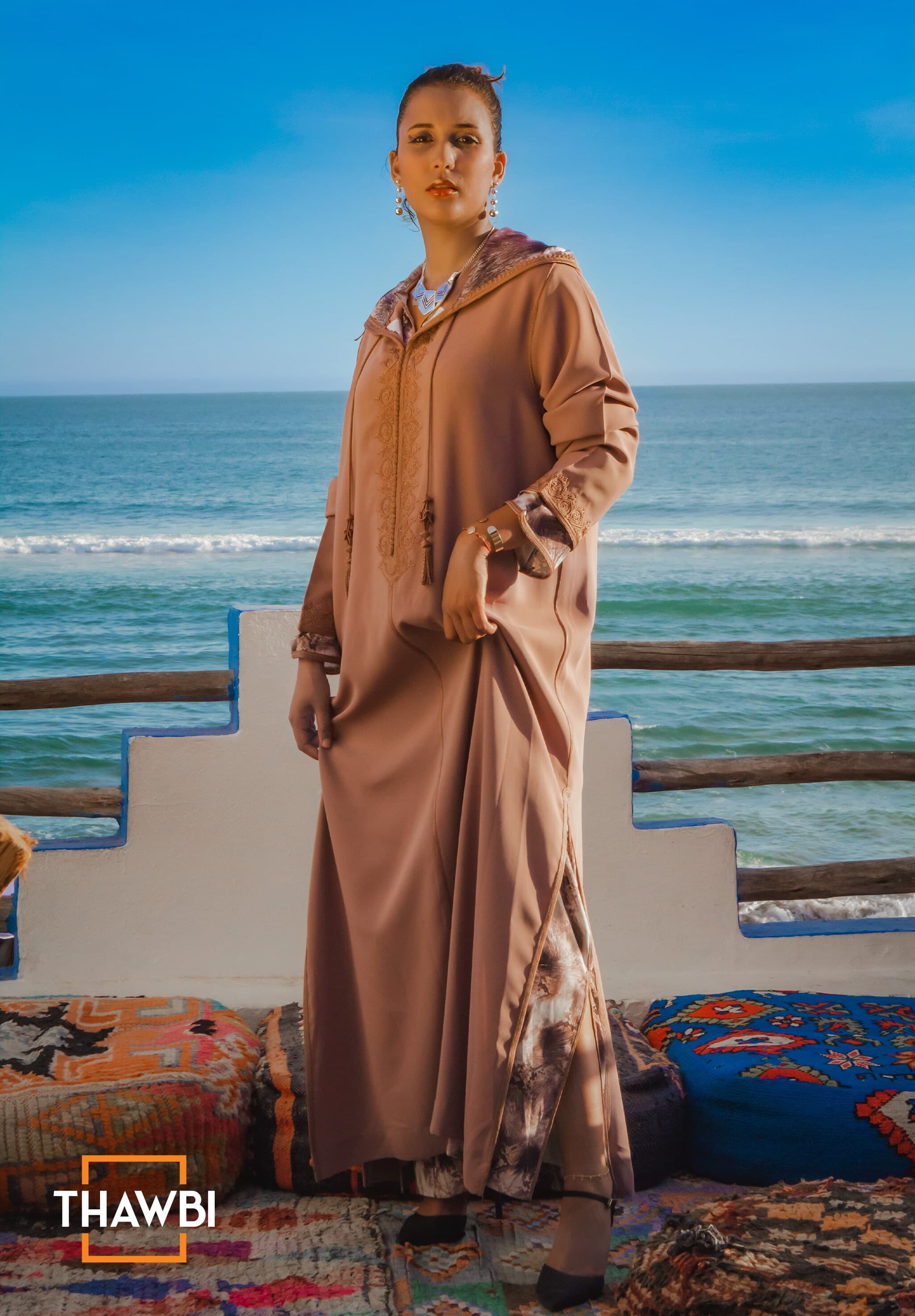 Handmade Moroccan Kaftan Jellaba: Brown Snake Print 2-Piece Robe - image 4