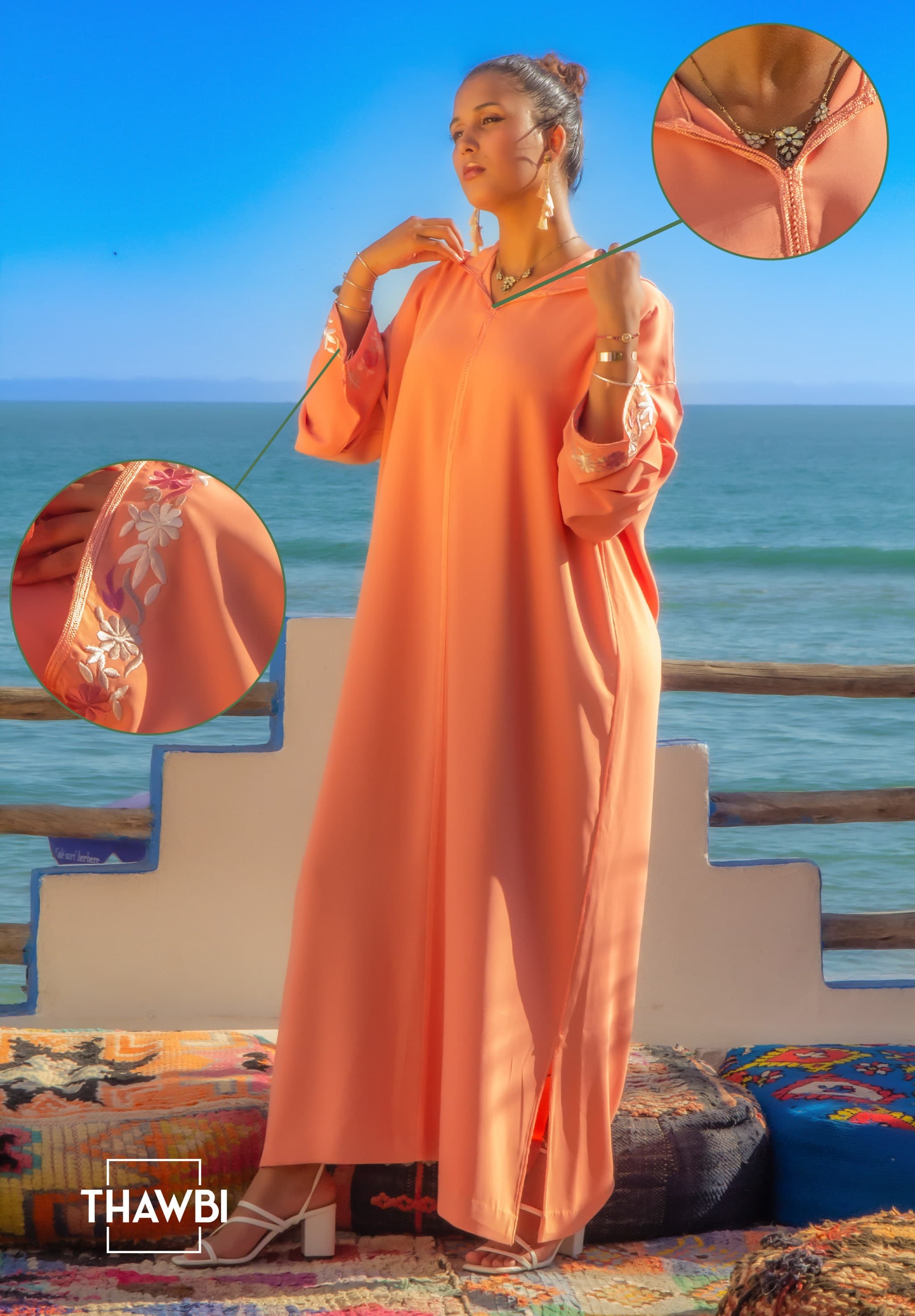 Handmade Moroccan Caftan Dress: Vintage Floral Jellaba with Tarz Rabati - image 3