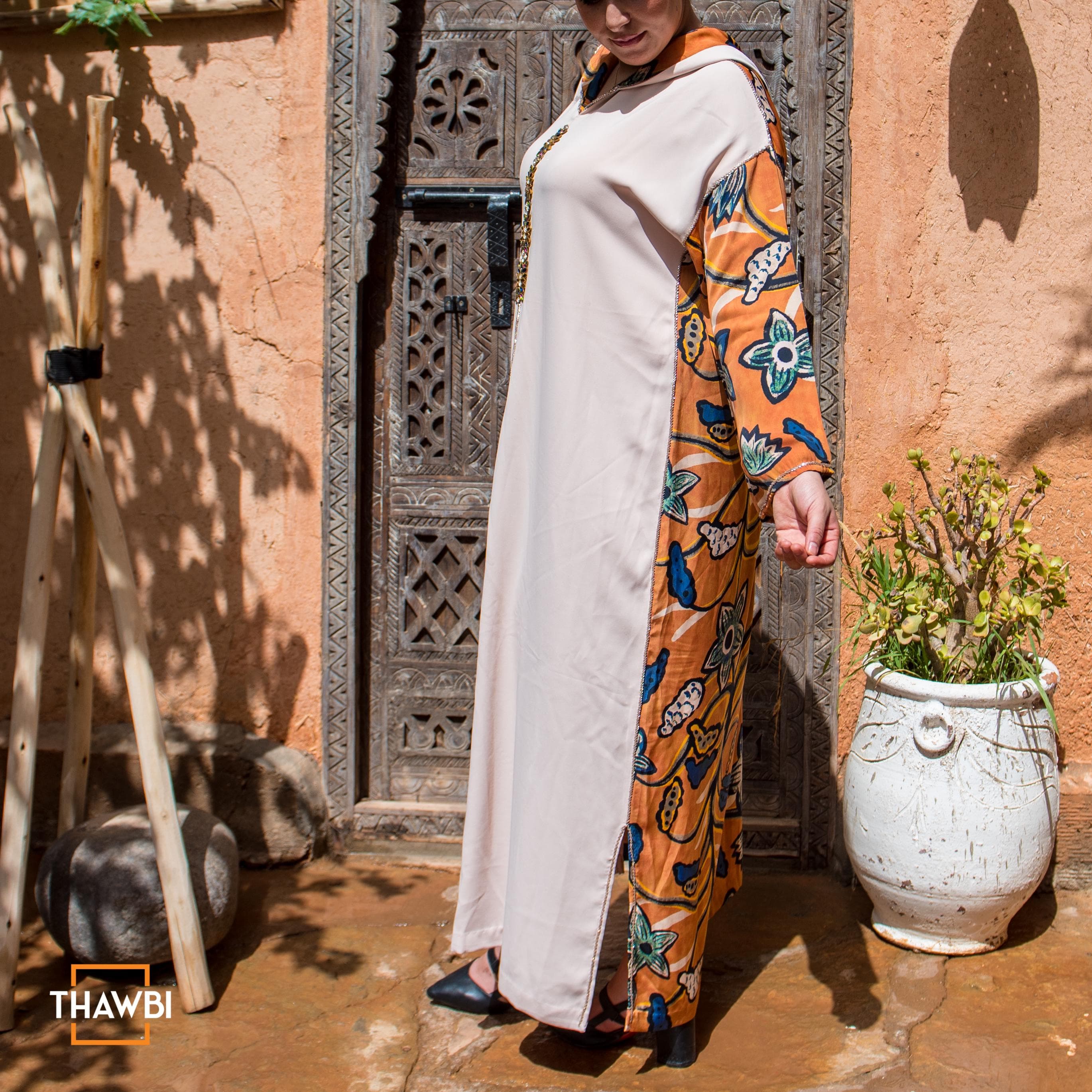 Boho Moroccan Djellaba Dress – Elegant Floral Sleeve Kaftan for Modest & Bohemian Fashion