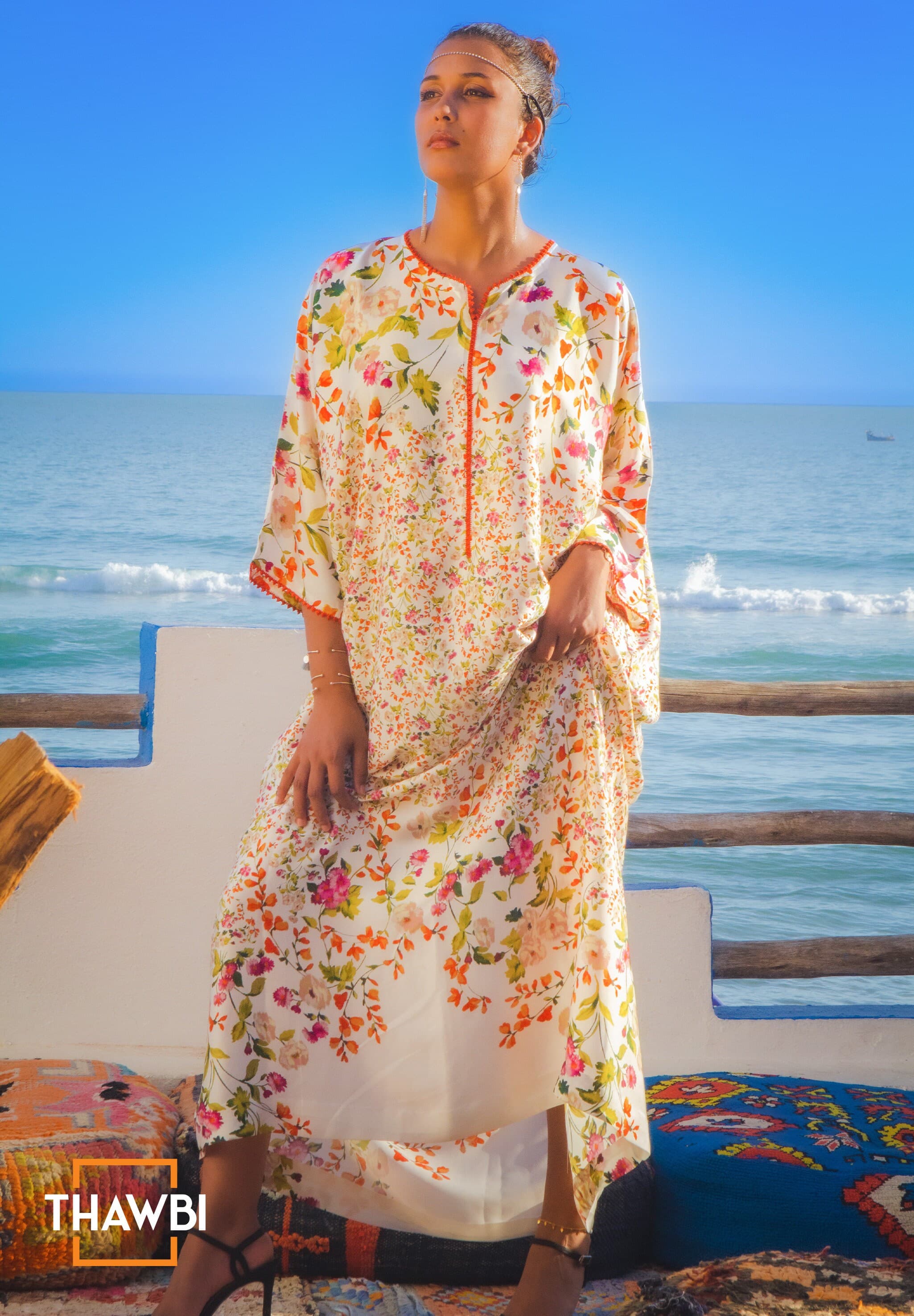 Handmade Floral Moroccan Djellaba Robe: Elegant Randah Dress