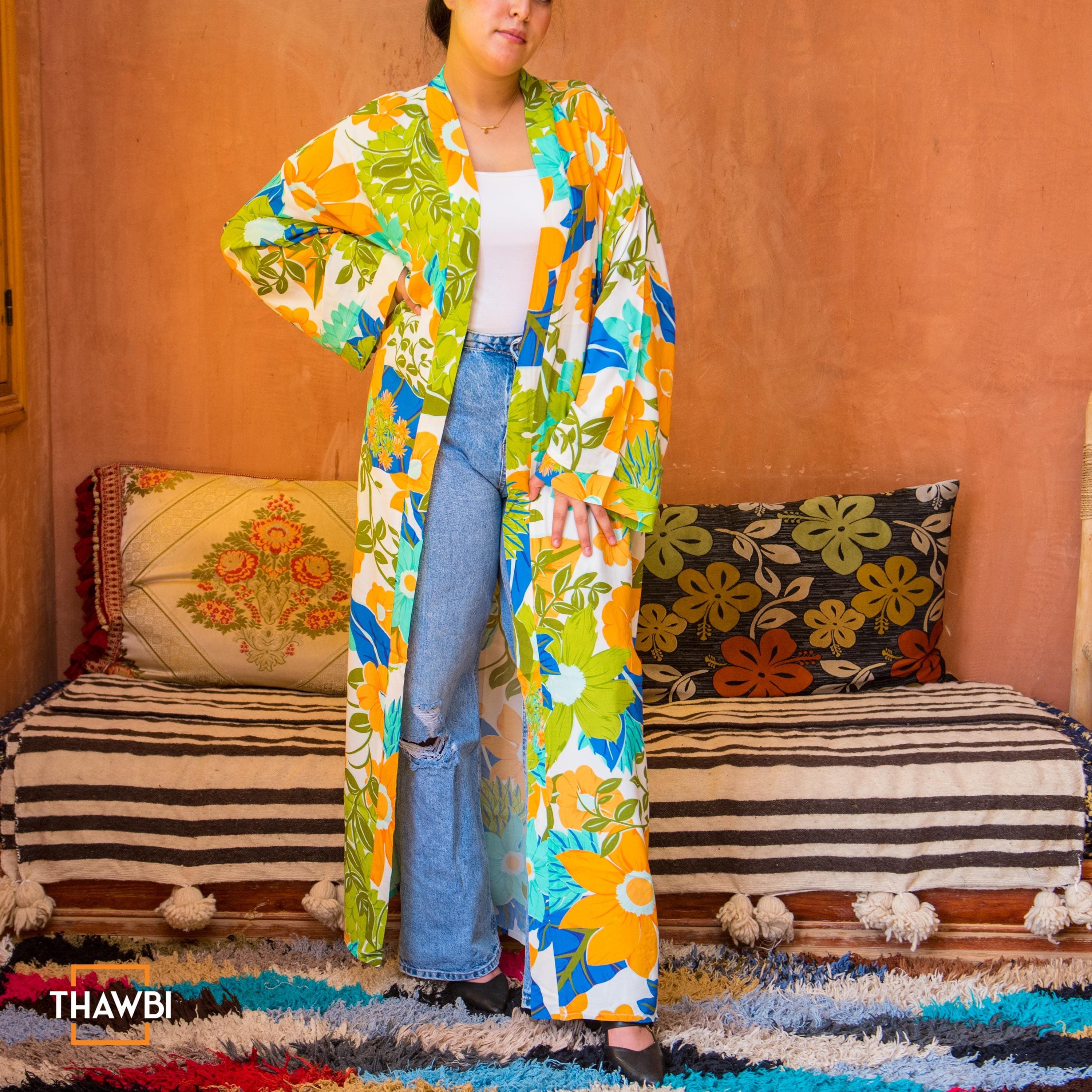 Floral Kimono Abaya Dress