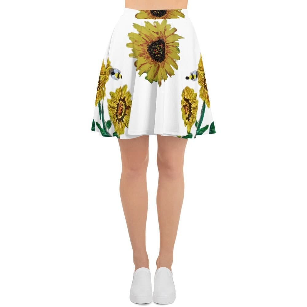 Sunflower Skater Skirt: Floral Print, Elastic Waist