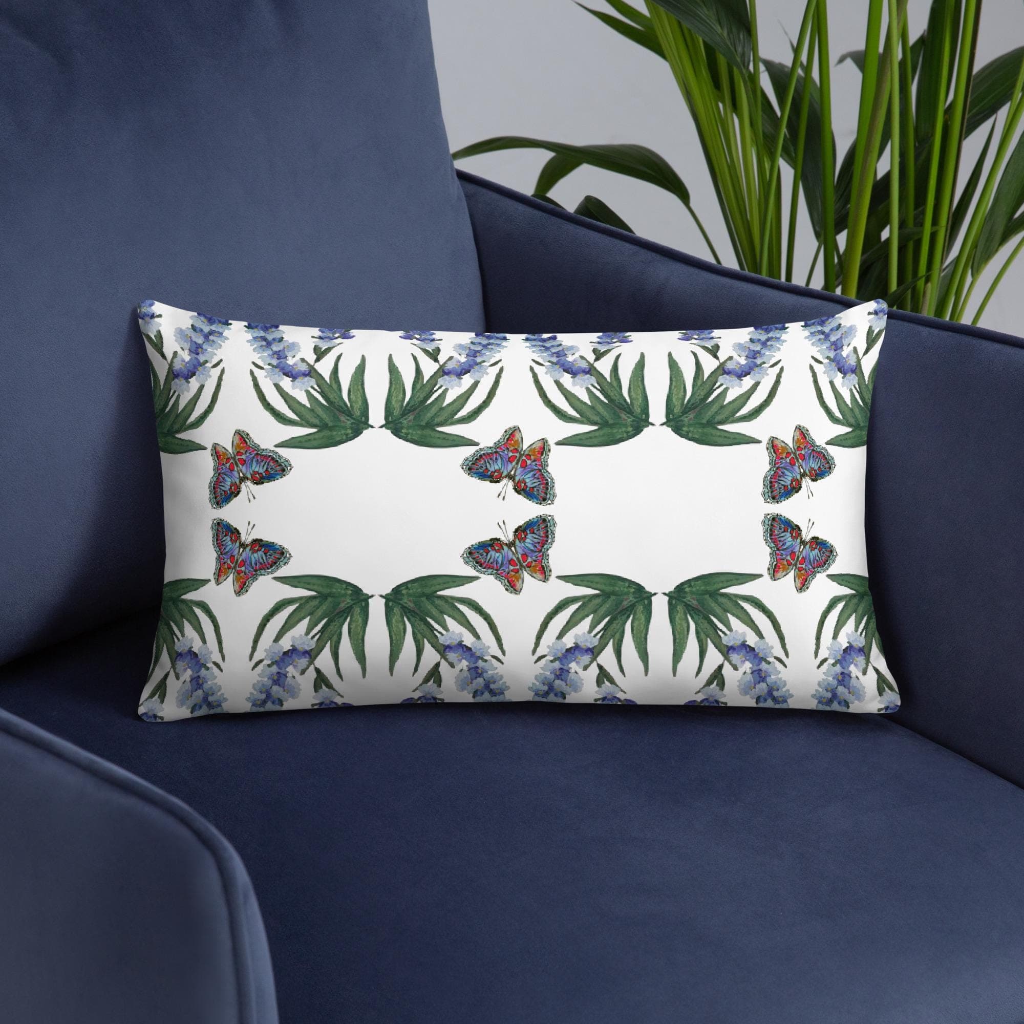 Whimsical Monarch Wisteria Lumbar Pillow, Colorful Botanical Spring Throw Pillow
