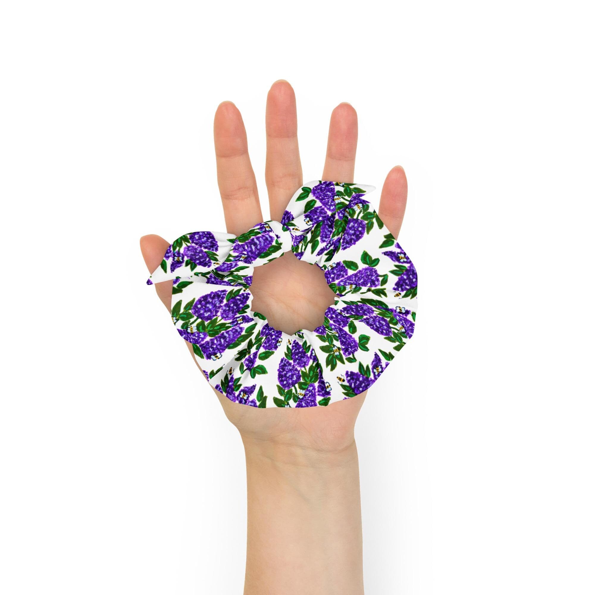 Lilac Floral Recycled Polyester Scrunchie: Oversized Bow Hair Tie