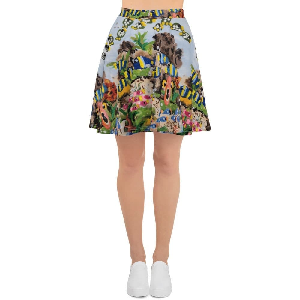 Ocean View Print Skater Skirt: Colorful Ruffle Flared Skirt