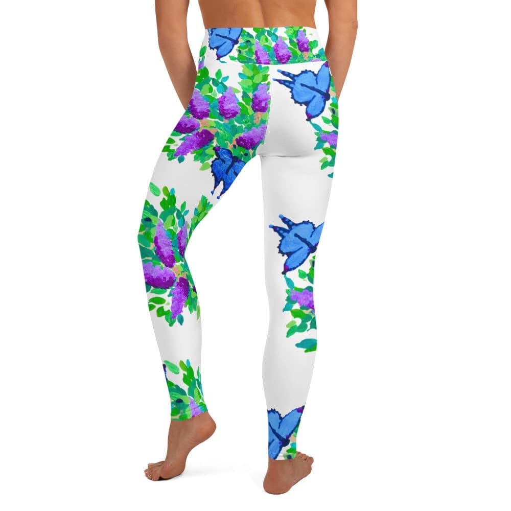 Blue Butterfly Floral Yoga Leggings,fitness leggings,workout leggings,high waist leggings,tummy control,spandex leggings,colorful leggings