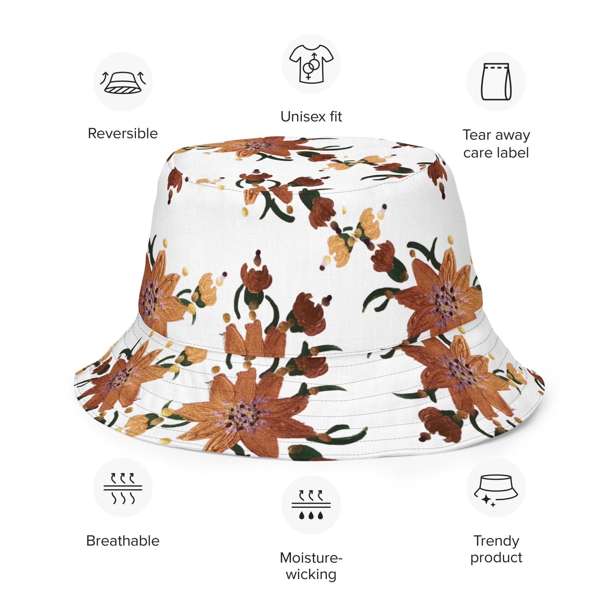 Shimmering Gold Flower Bucket Hat, Reversible Wide Brim Gardening Hat, Cool Ruffle Hiking Hat