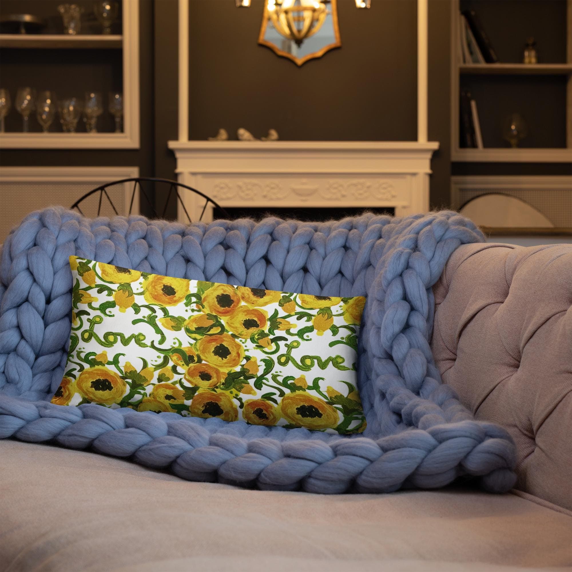 Yellow Floral Lumbar Pillow: Whimsical Spring Throw Pillow