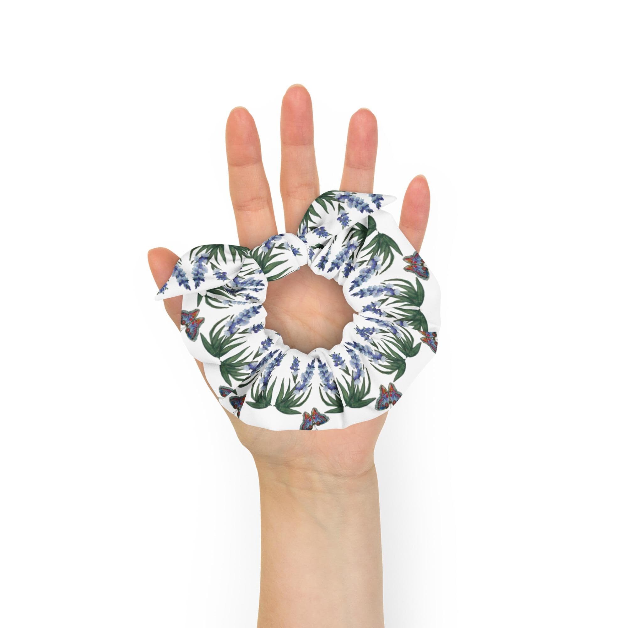 Wisteria Flower Recycled Bow Scrunchie, Large Hair Tie, Ponytail Wrap, Oversized Floral Ponytail Holder